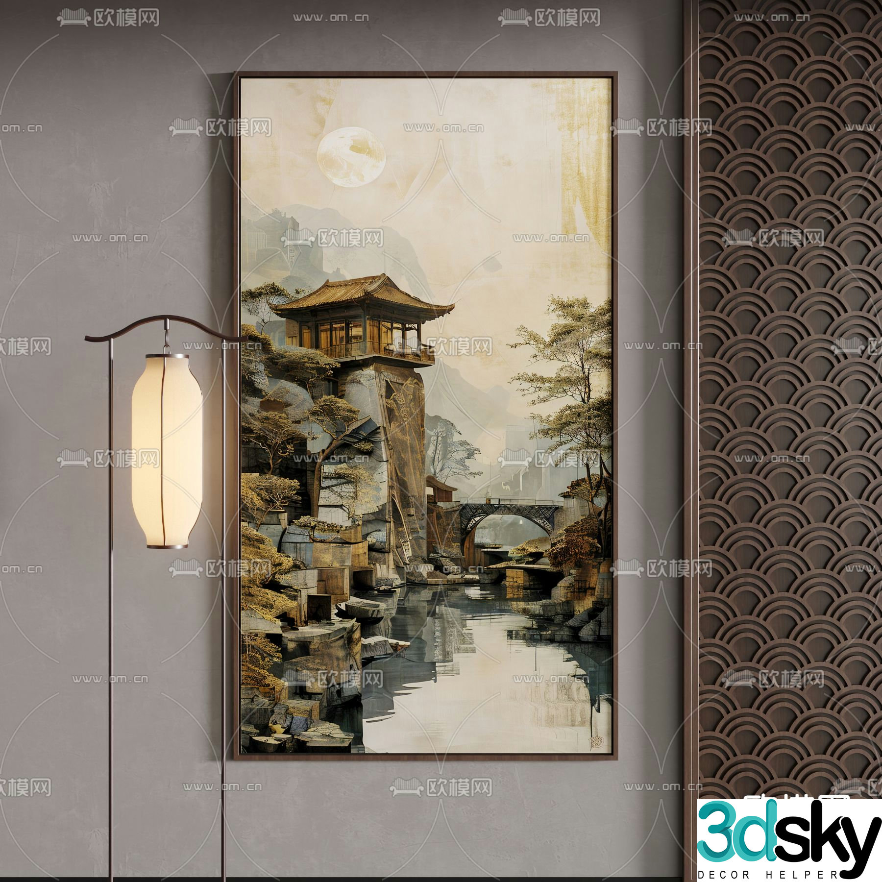 New Chinese style hanging paintings decorative paintings ink paintings 3D model