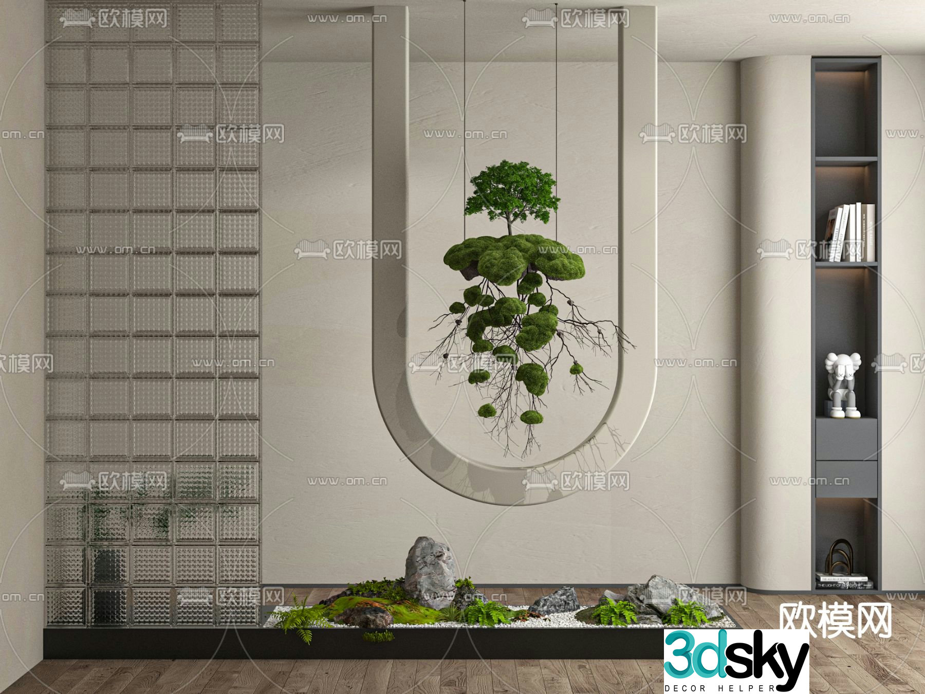Entrance partition glass brick screen plant pile 3d model