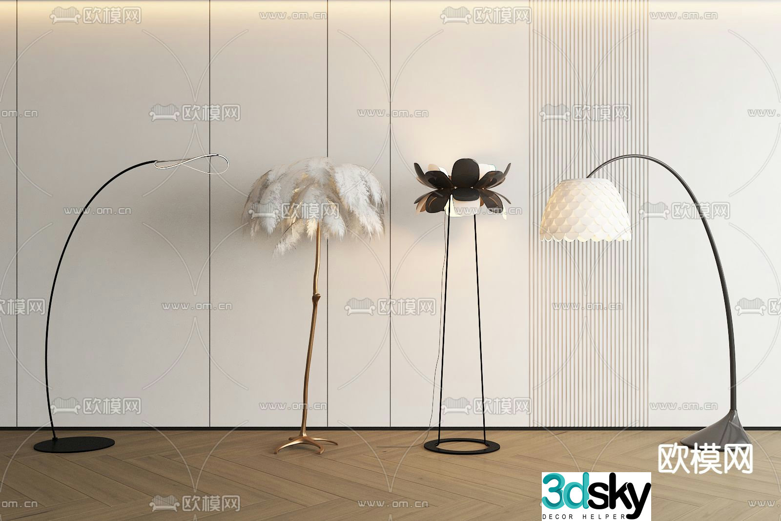 Feather floor lamp Fishing lamp 3d model