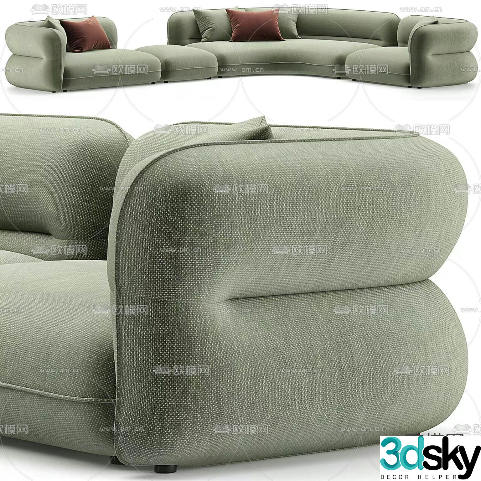 Modern curved sofa multi-person sofa fabric sofa 3d model