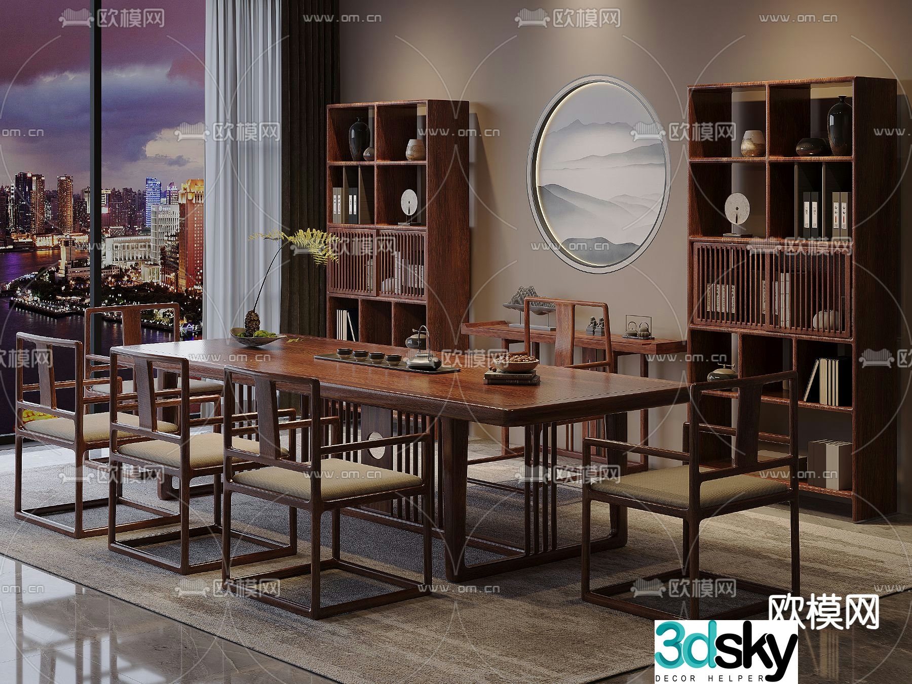 New Chinese style tea table and chairs tea table 3d model