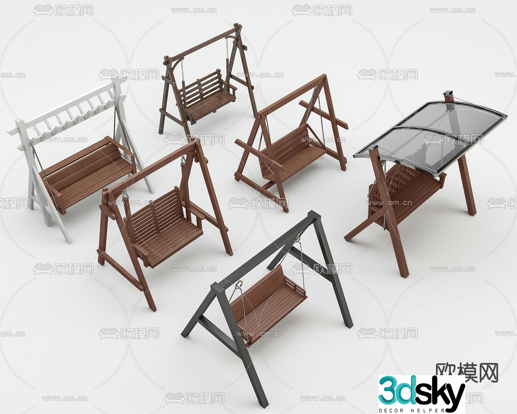 Outdoor swing chair courtyard swing solid wood swing chair 3D model