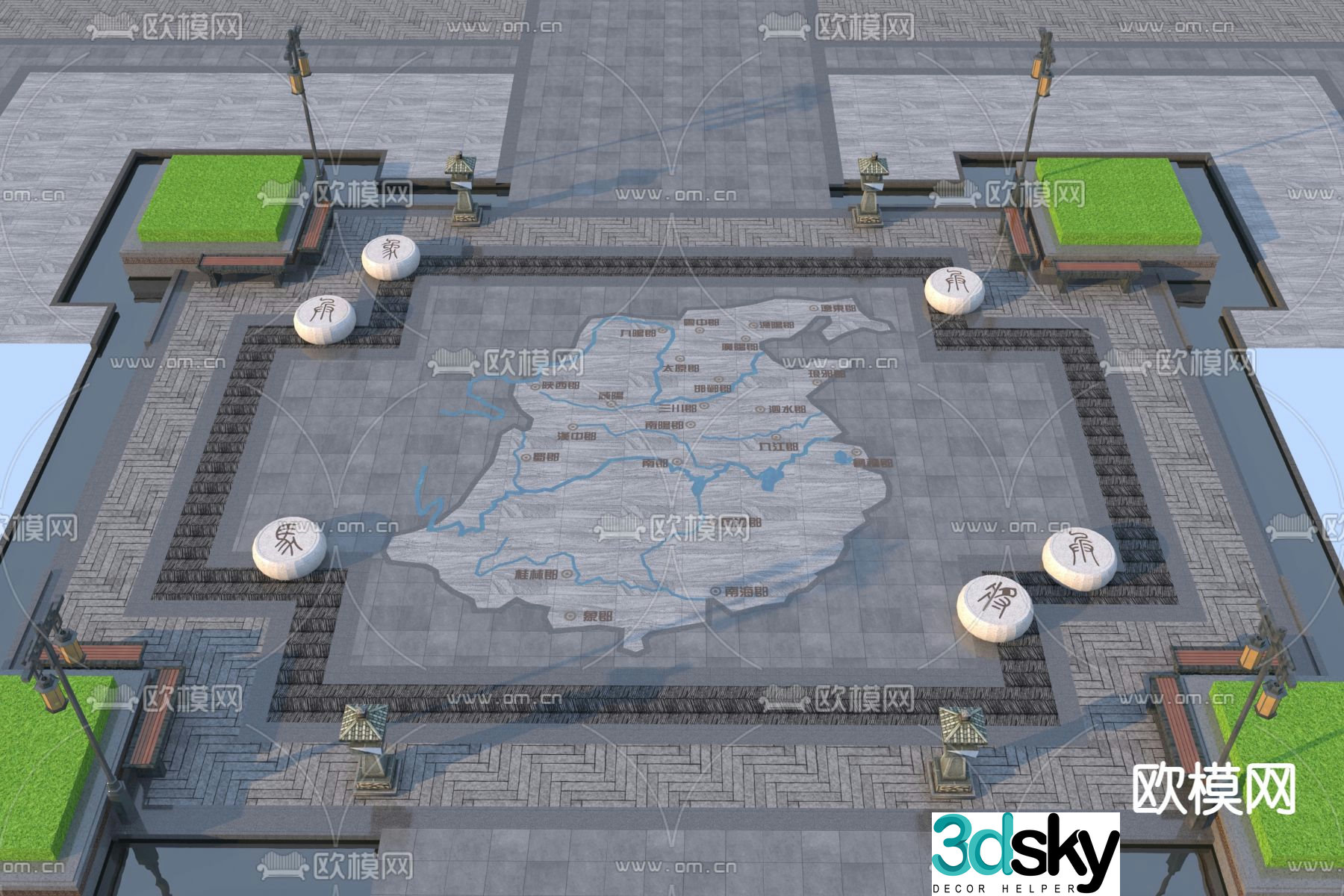 Cultural Square Paving Map Paving 3D Model
