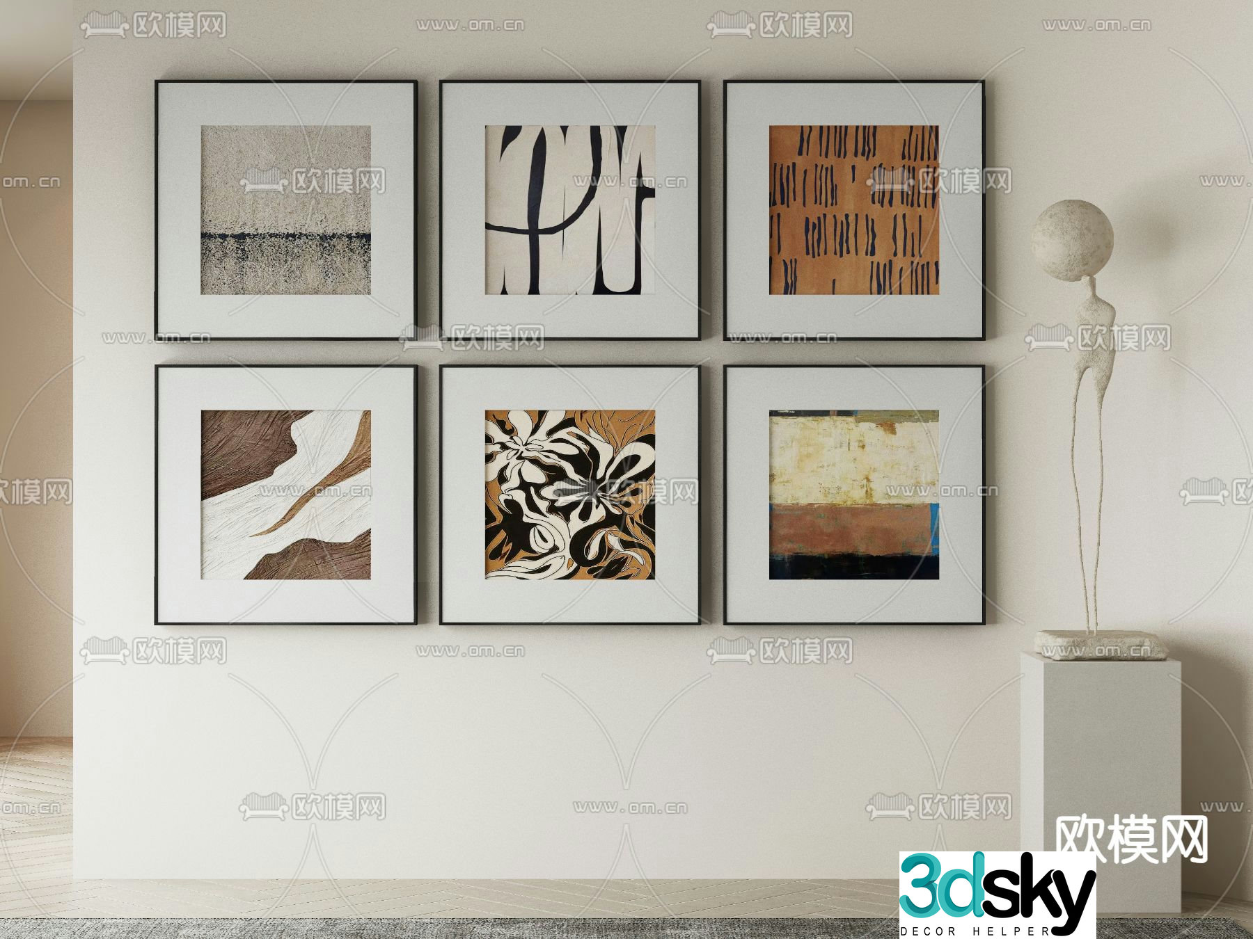 Modern decorative painting Combination painting Hanging painting 3D model