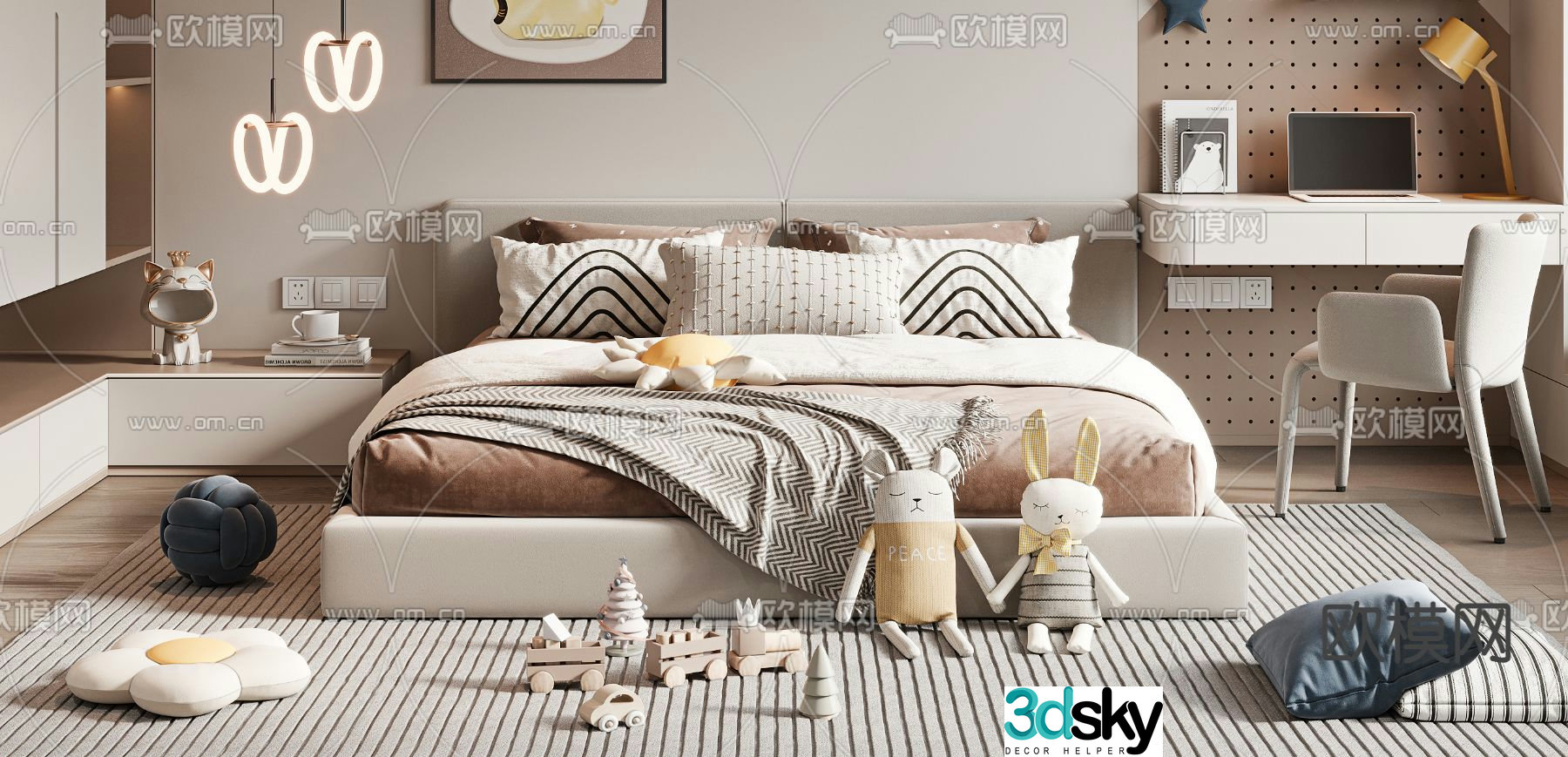 Modern children’s bed double bed 3d model