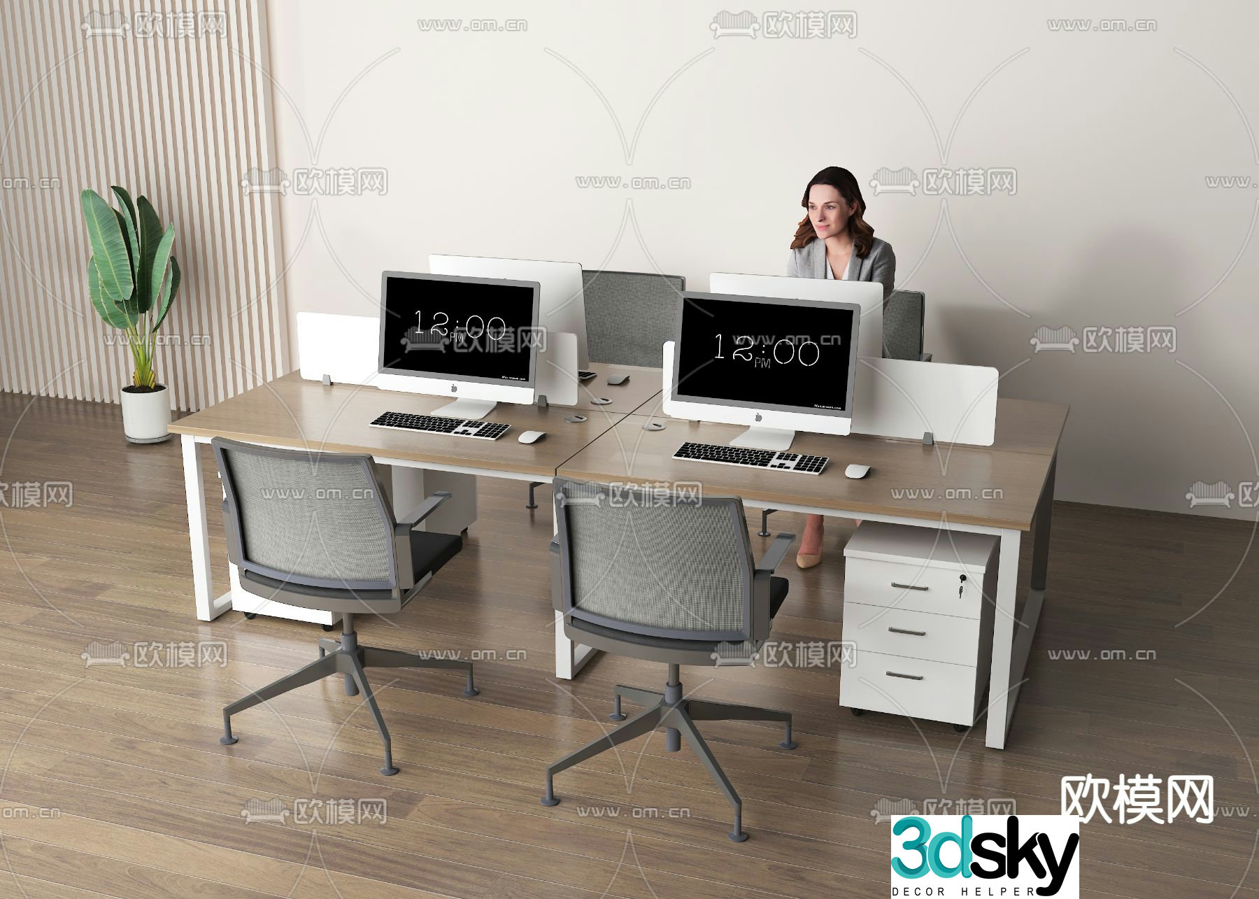 Modern office desk and chair computer desk 3d model