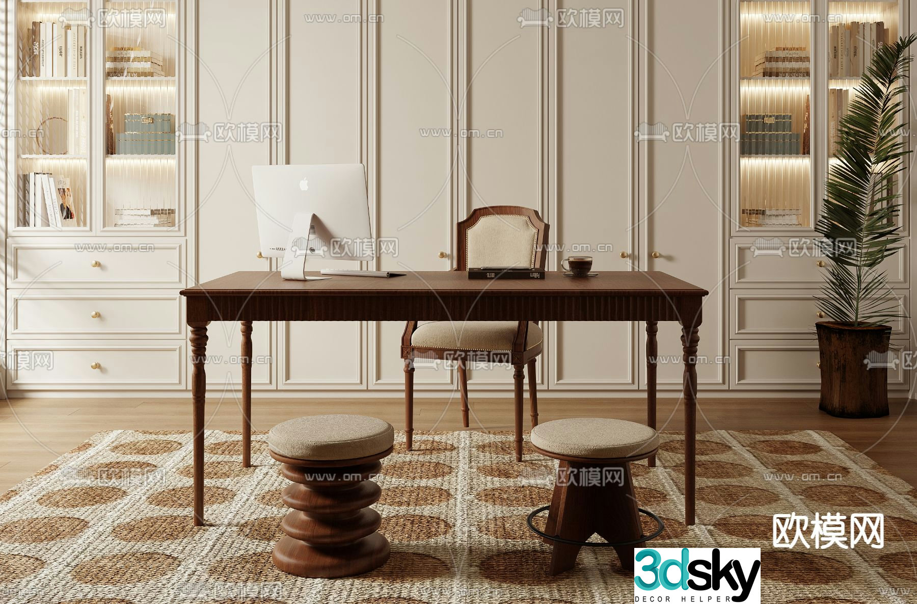 American computer desk desk wooden desk 3d model