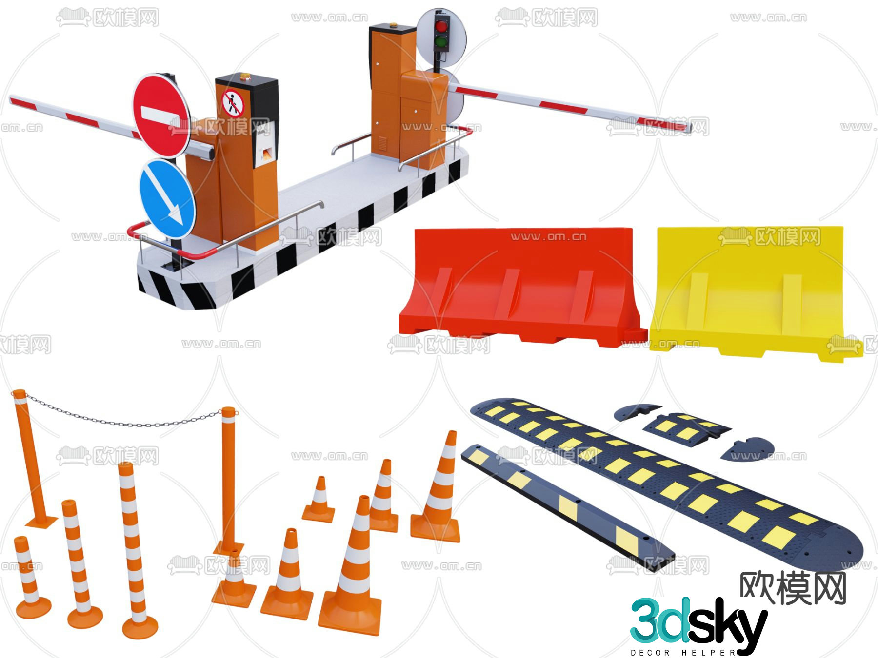 Outdoor isolation belt, speed bump, roadblock equipment 3D model