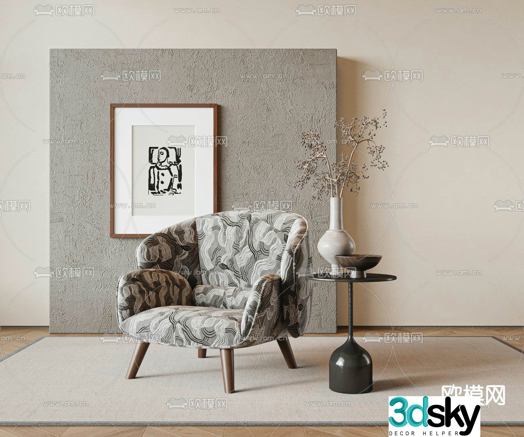 Medieval style single chair sofa chair 3d model