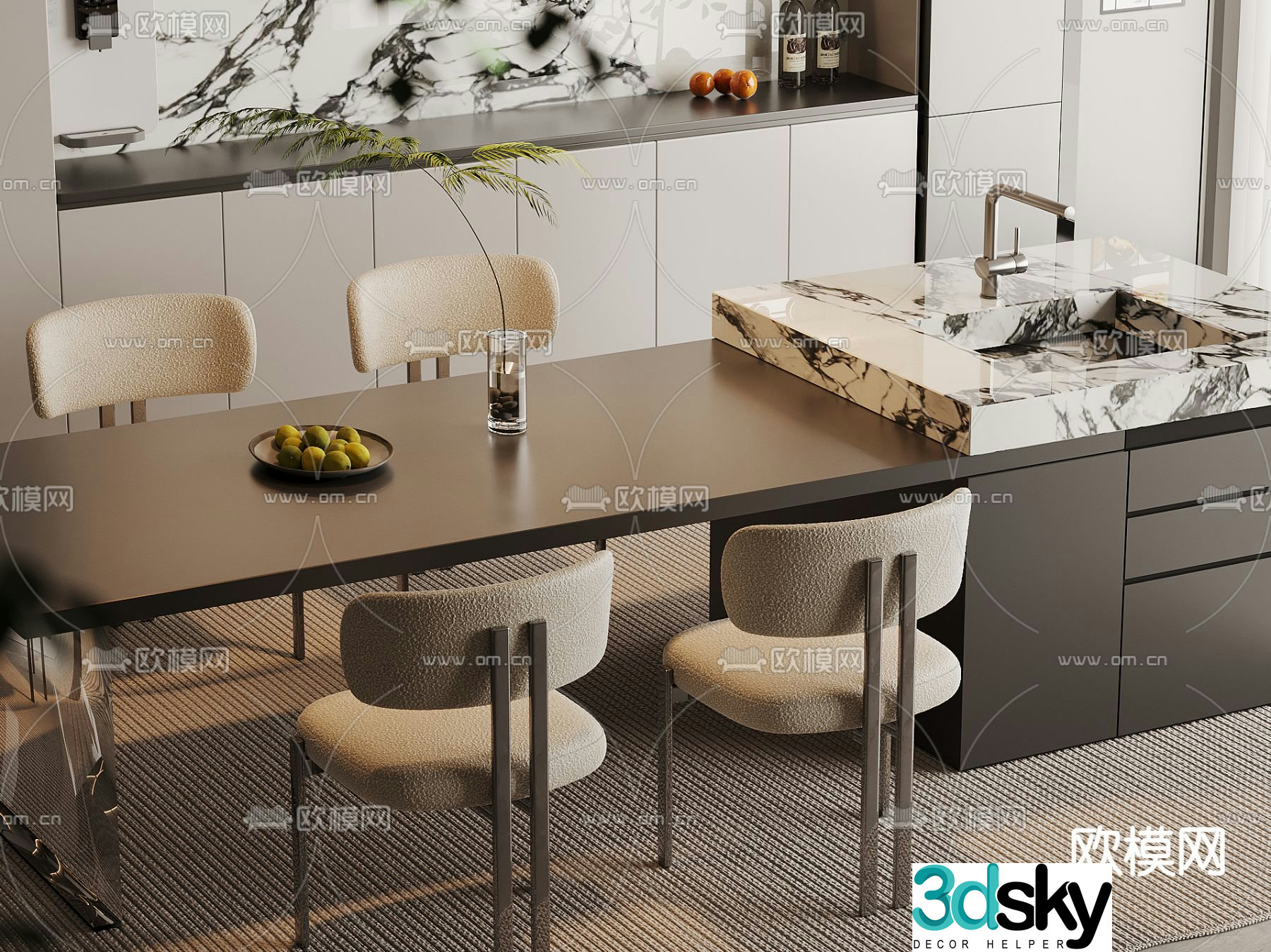 Modern dining table and chairs Zhongdao dining table 3D model