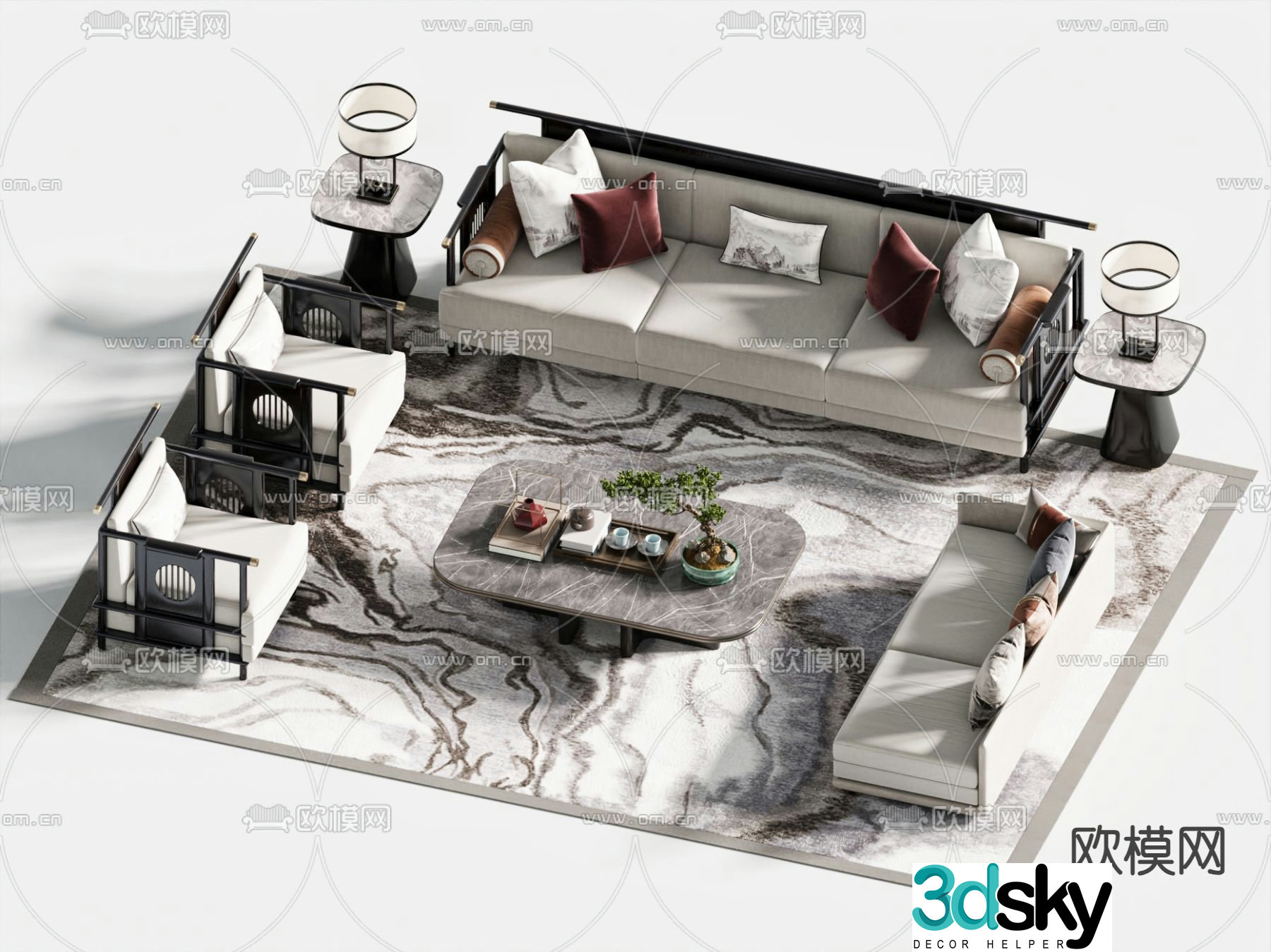 New Chinese style sofa set 3d model