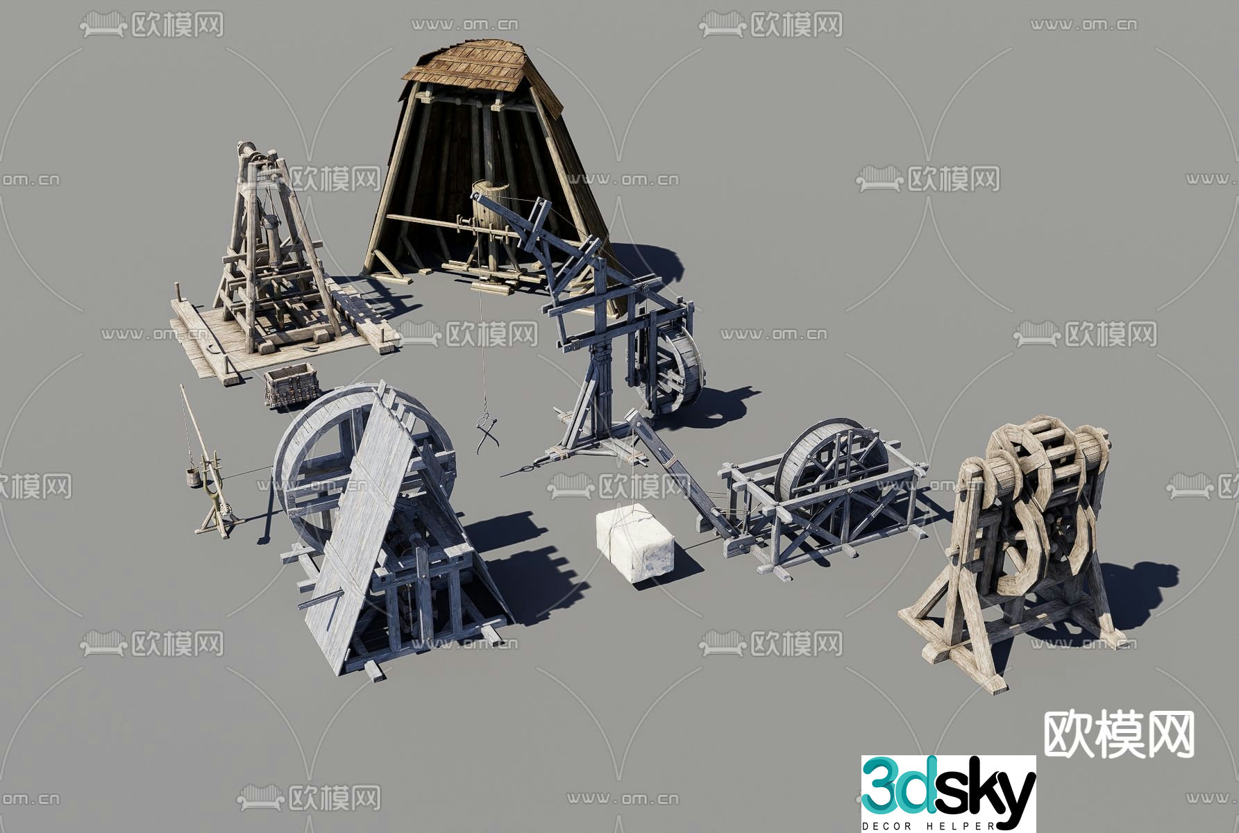Ancient production tools folk sketch 3D model