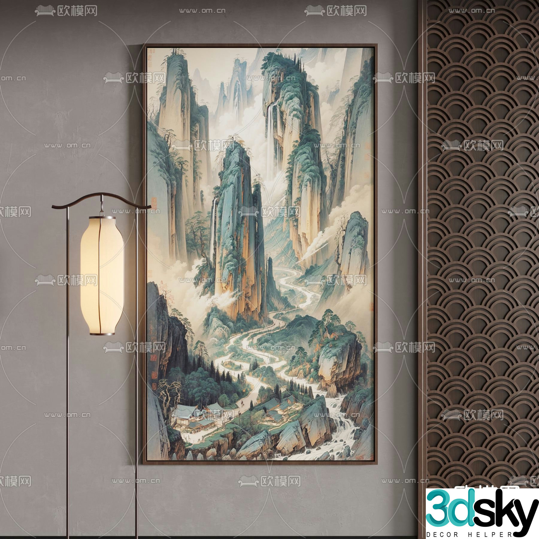 New Chinese style hanging paintings decorative paintings landscape paintings 3D model