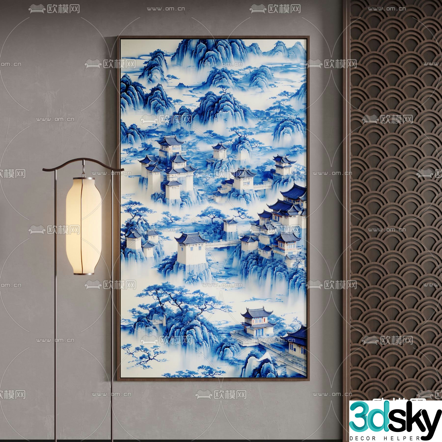 New Chinese style hanging paintings decorative paintings ink paintings 3D model
