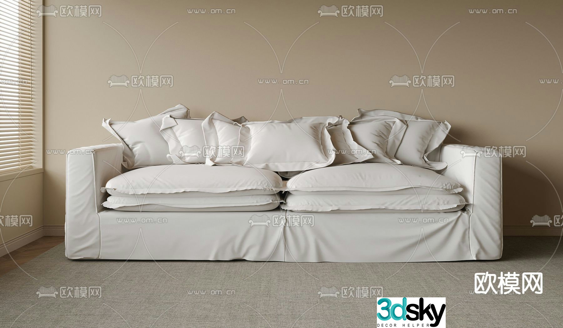 Cream style sofa double sofa 3d model