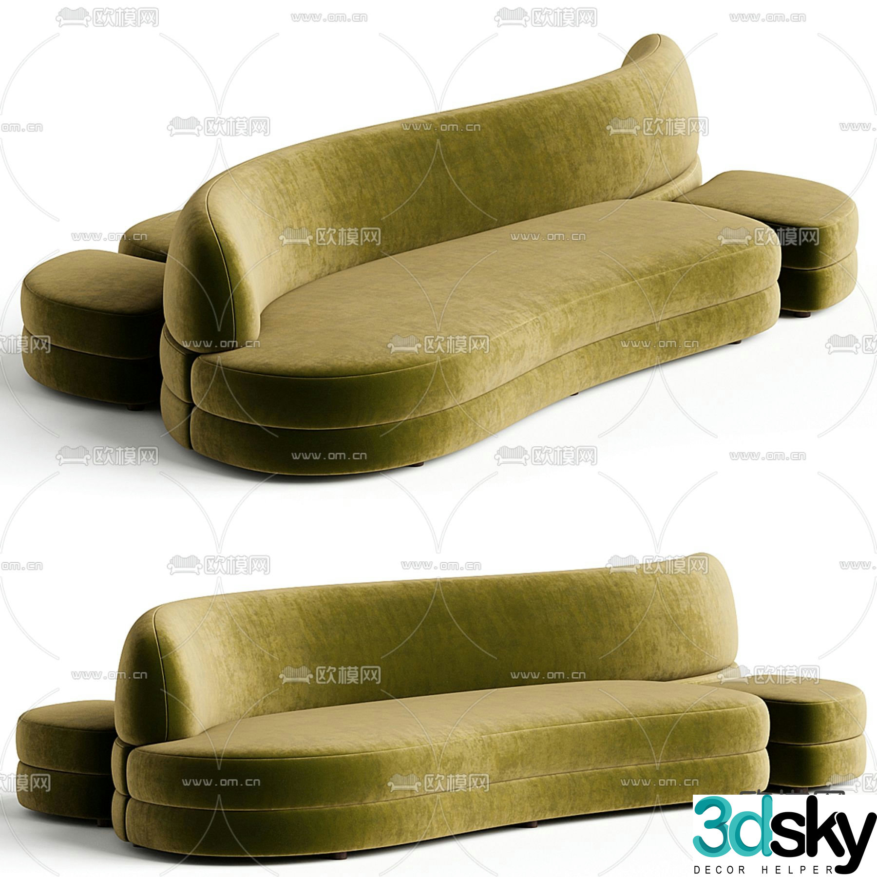 Curved sofa fabric sofa multi-person sofa 3d model