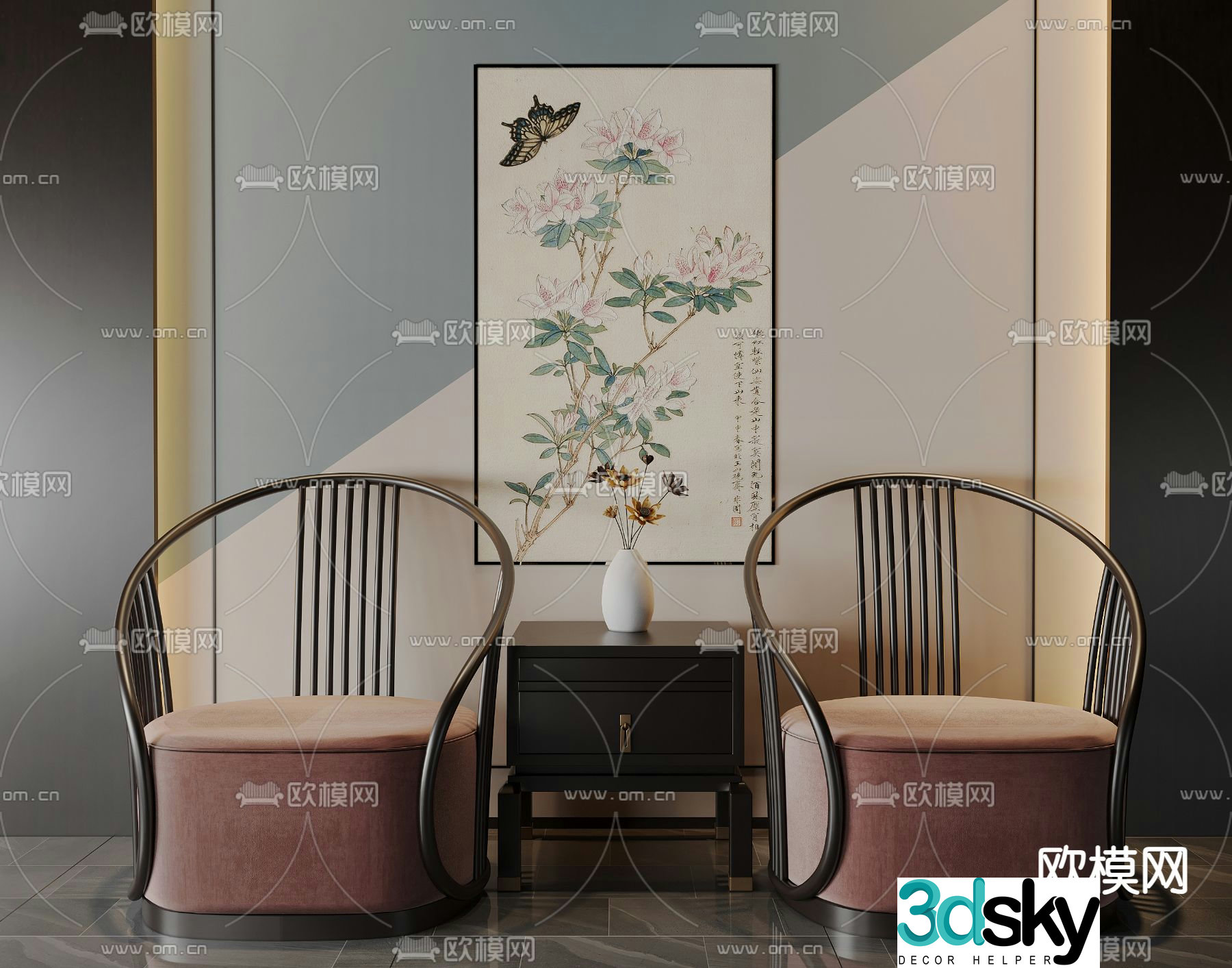 New Chinese style single sofa 3d model