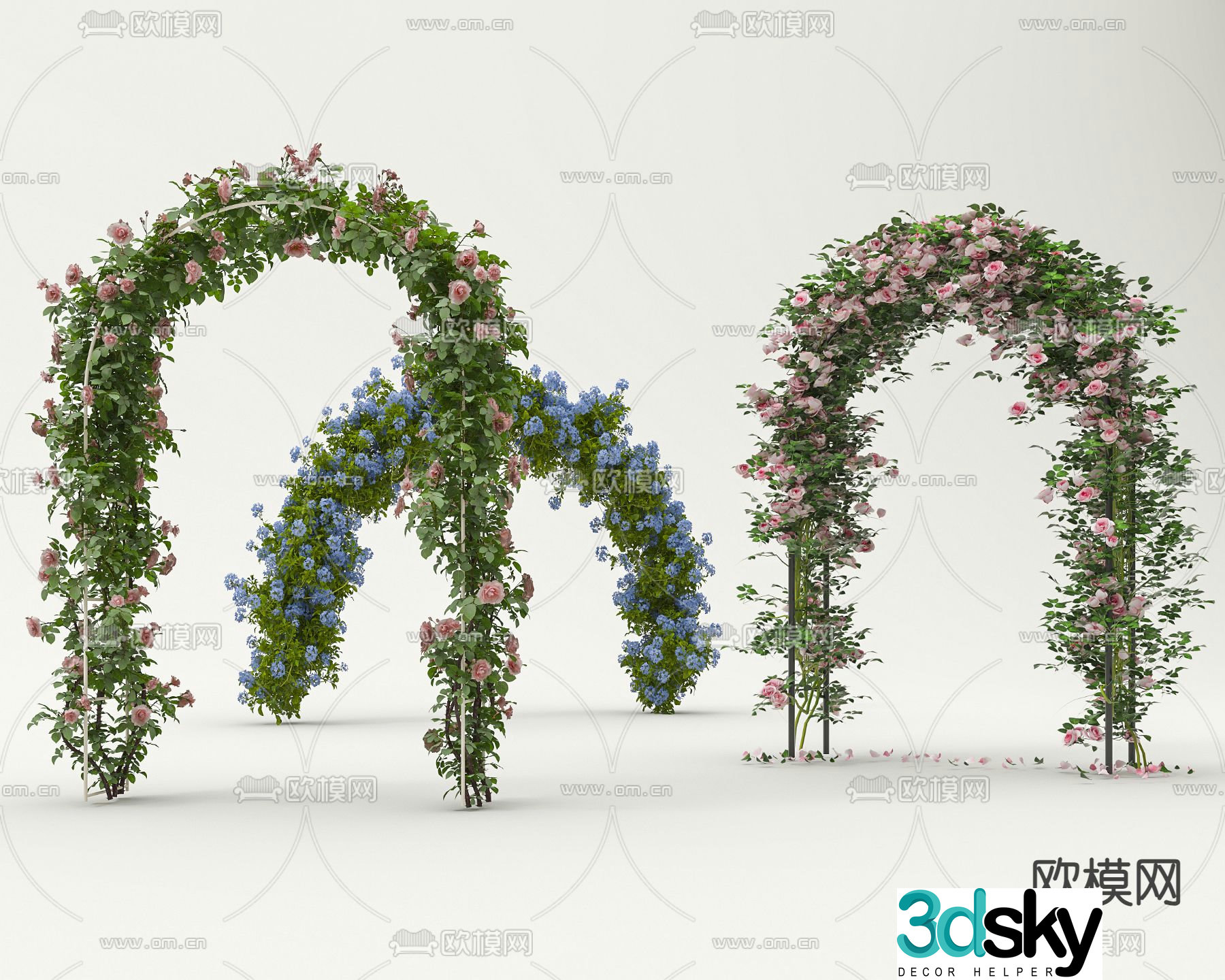 3D model of modern gallery arched door climbing vines