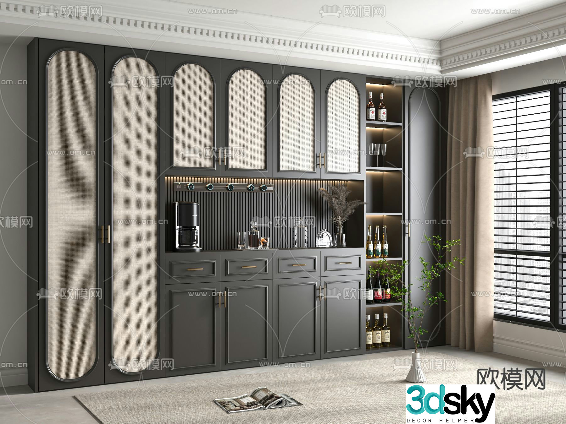 French wine cabinet storage cabinet functional cabinet 3d model