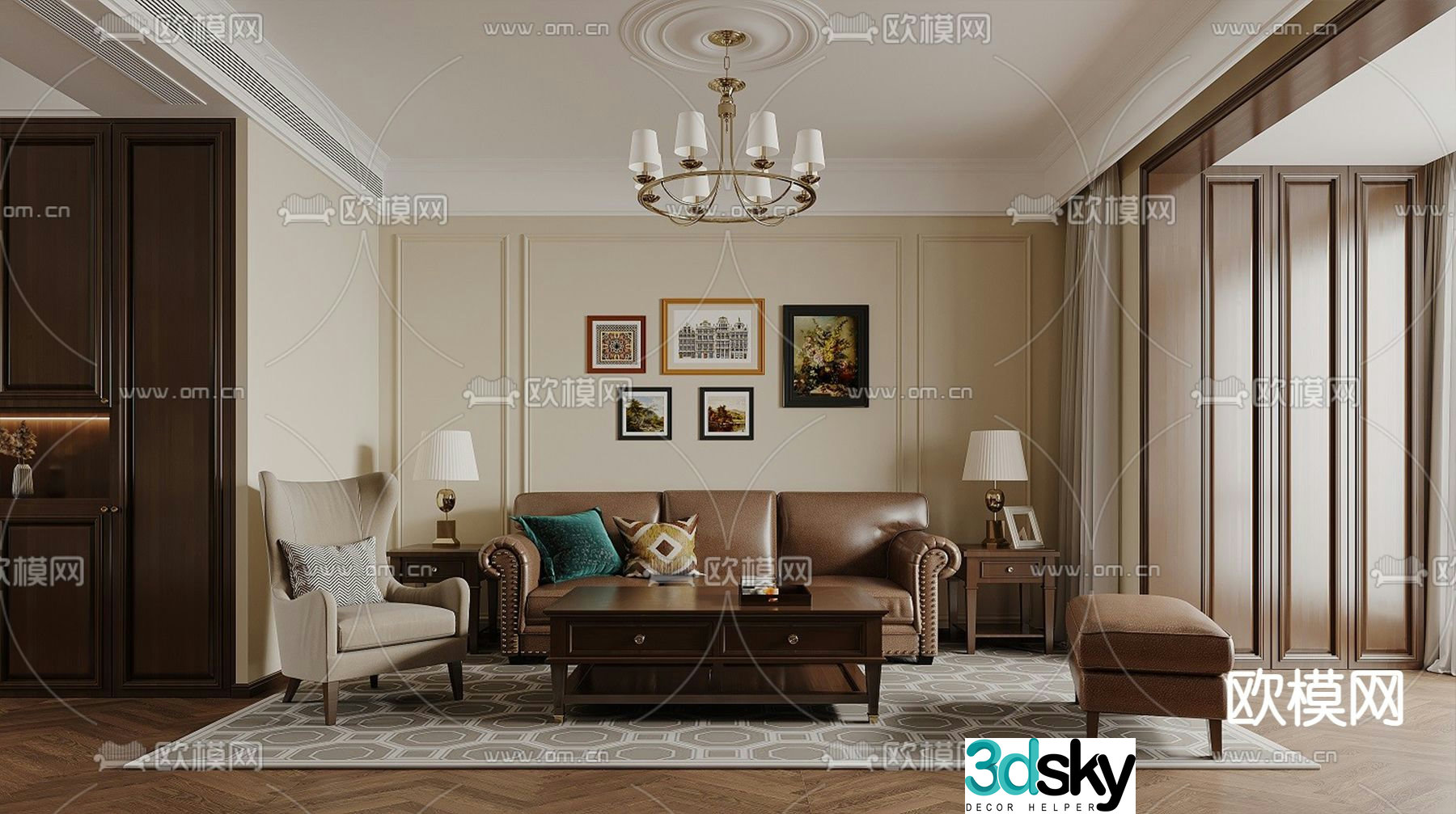 American living room 3d model