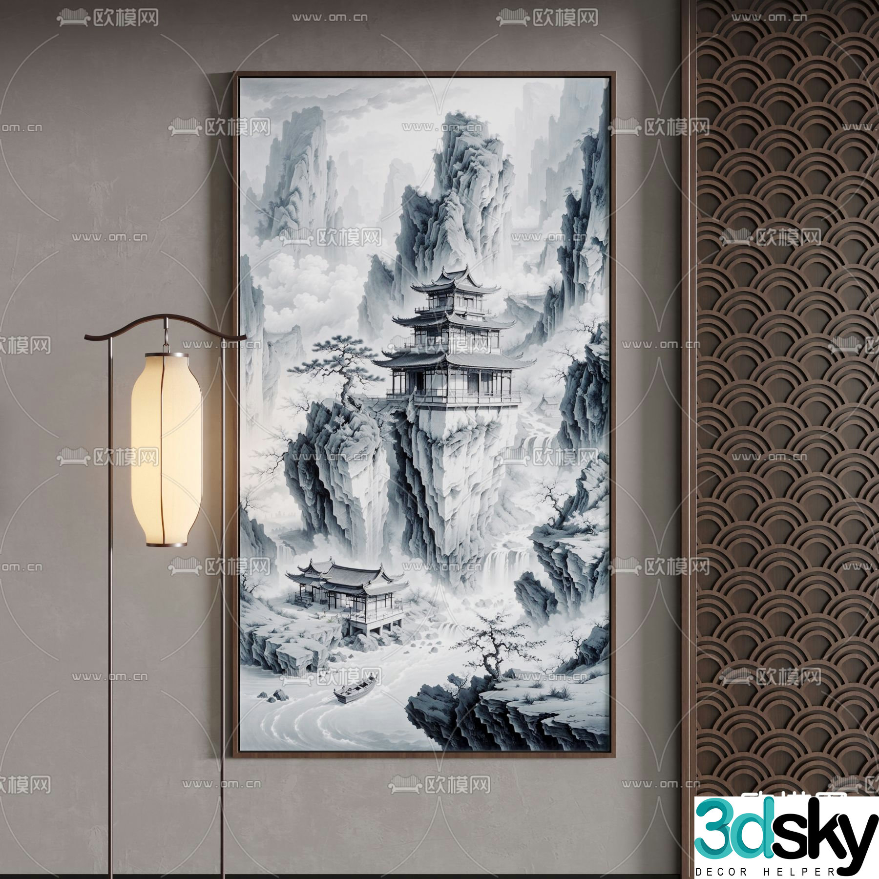 New Chinese style hanging paintings decorative paintings landscape paintings 3D model