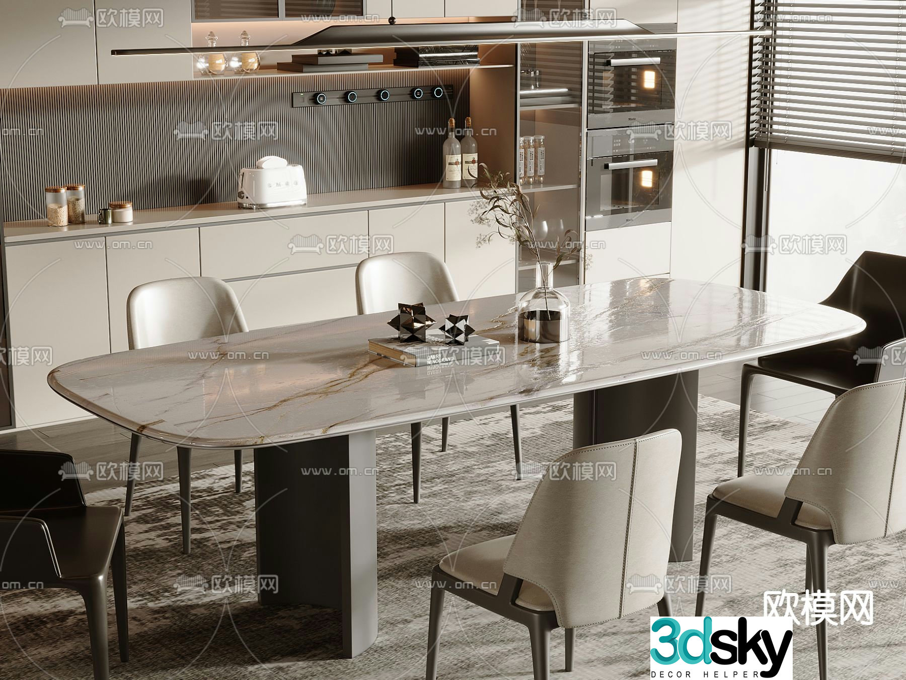 Modern dining table and chairs island table dining table and chairs 3d model