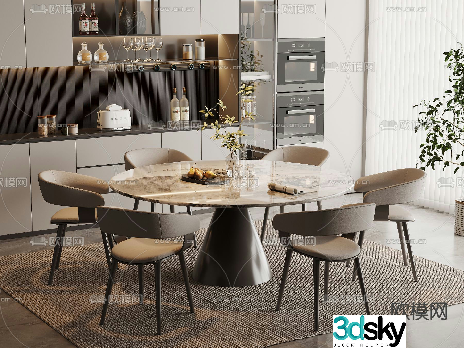 Marble dining table and chairs 3d model