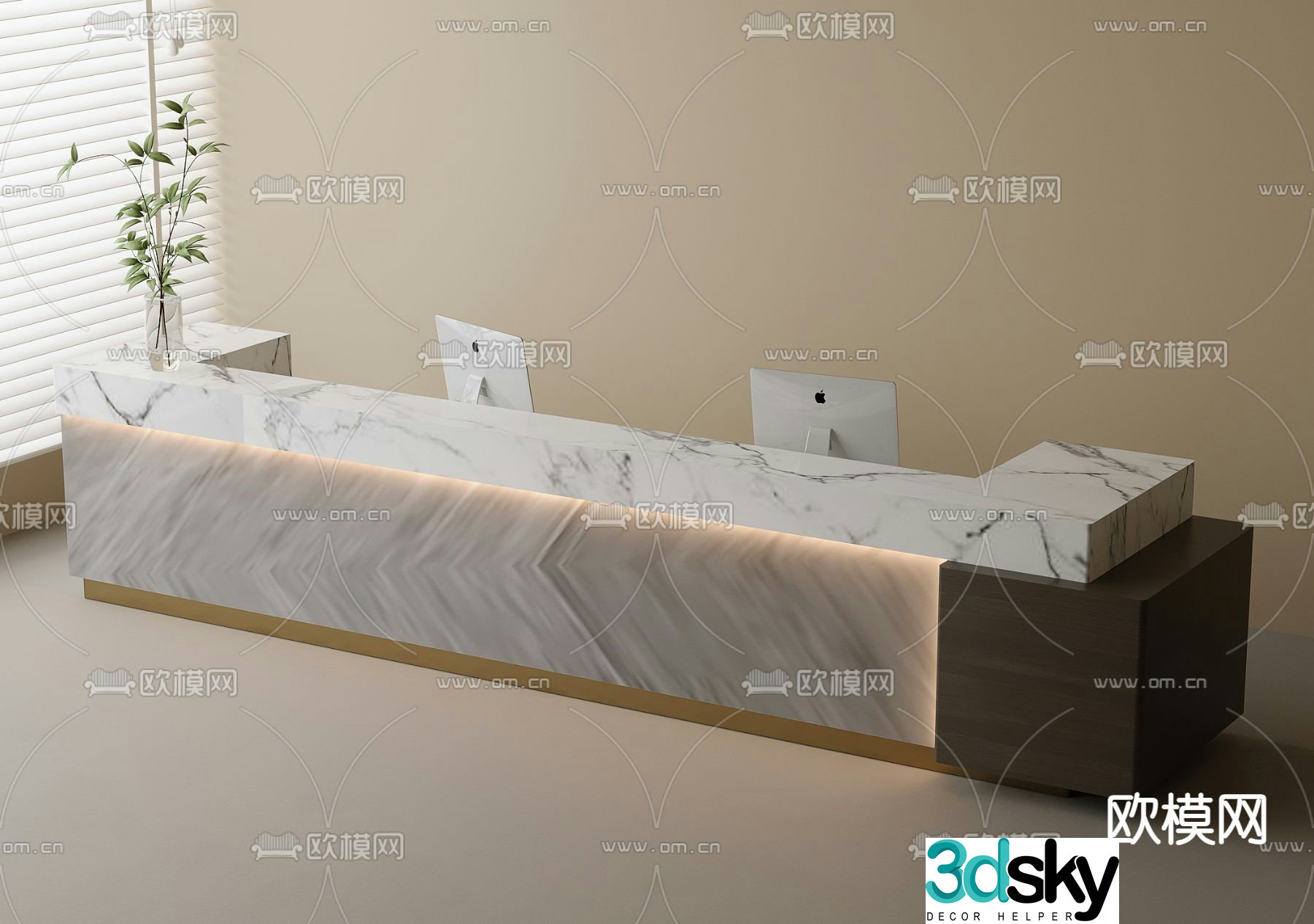 Front desk reception desk service desk 3d model