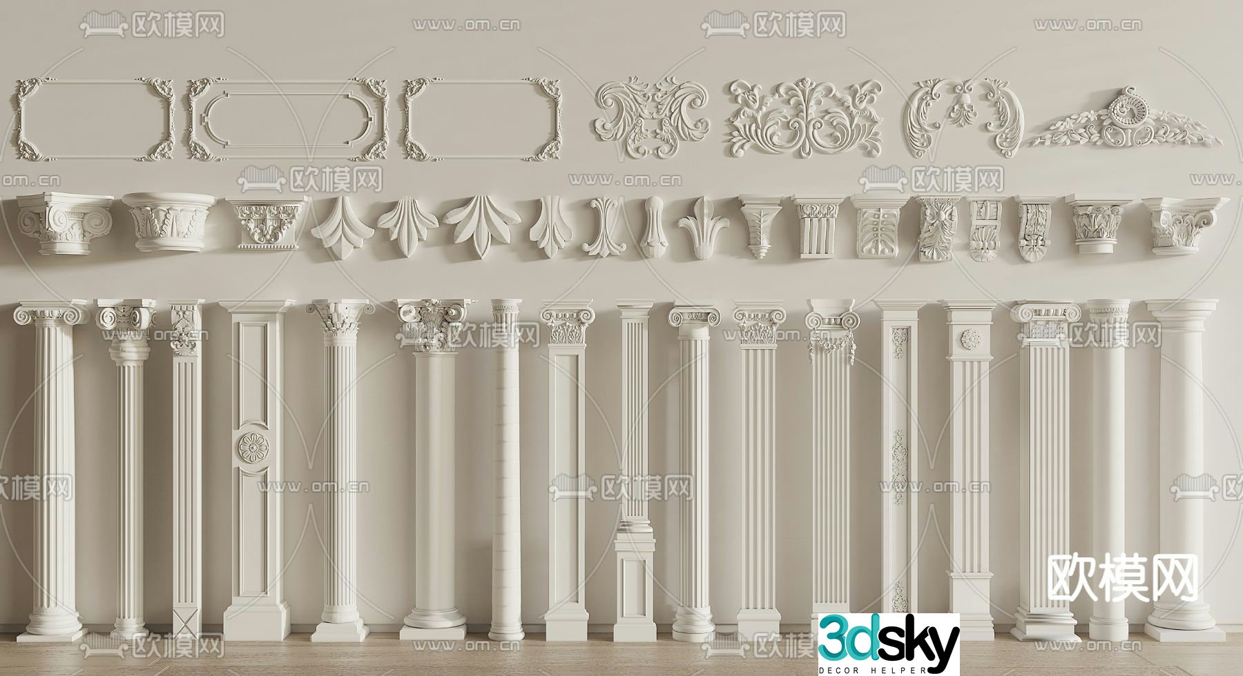 European column Roman column carved style 3d model