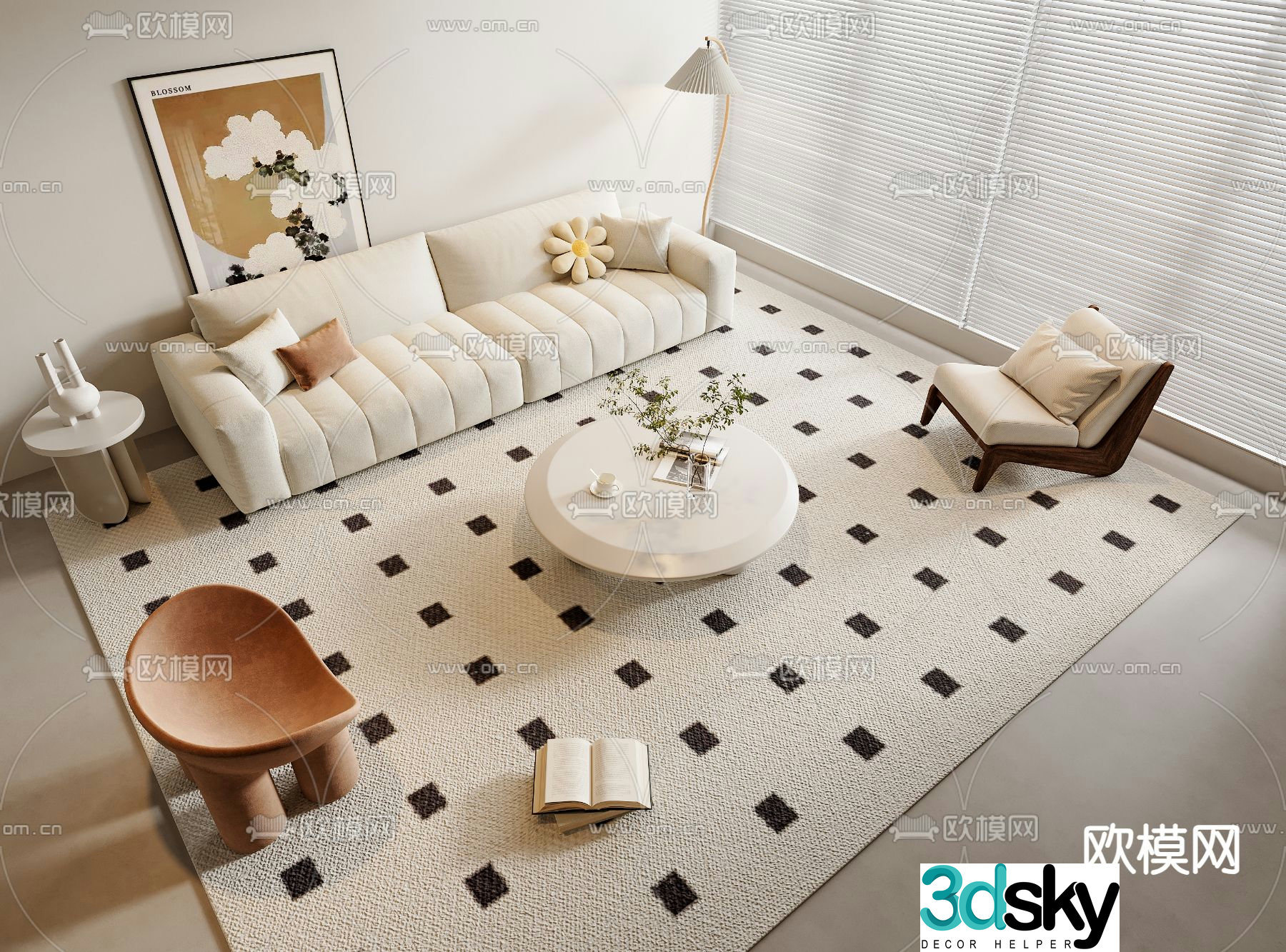 Cream style modular sofa 3d model