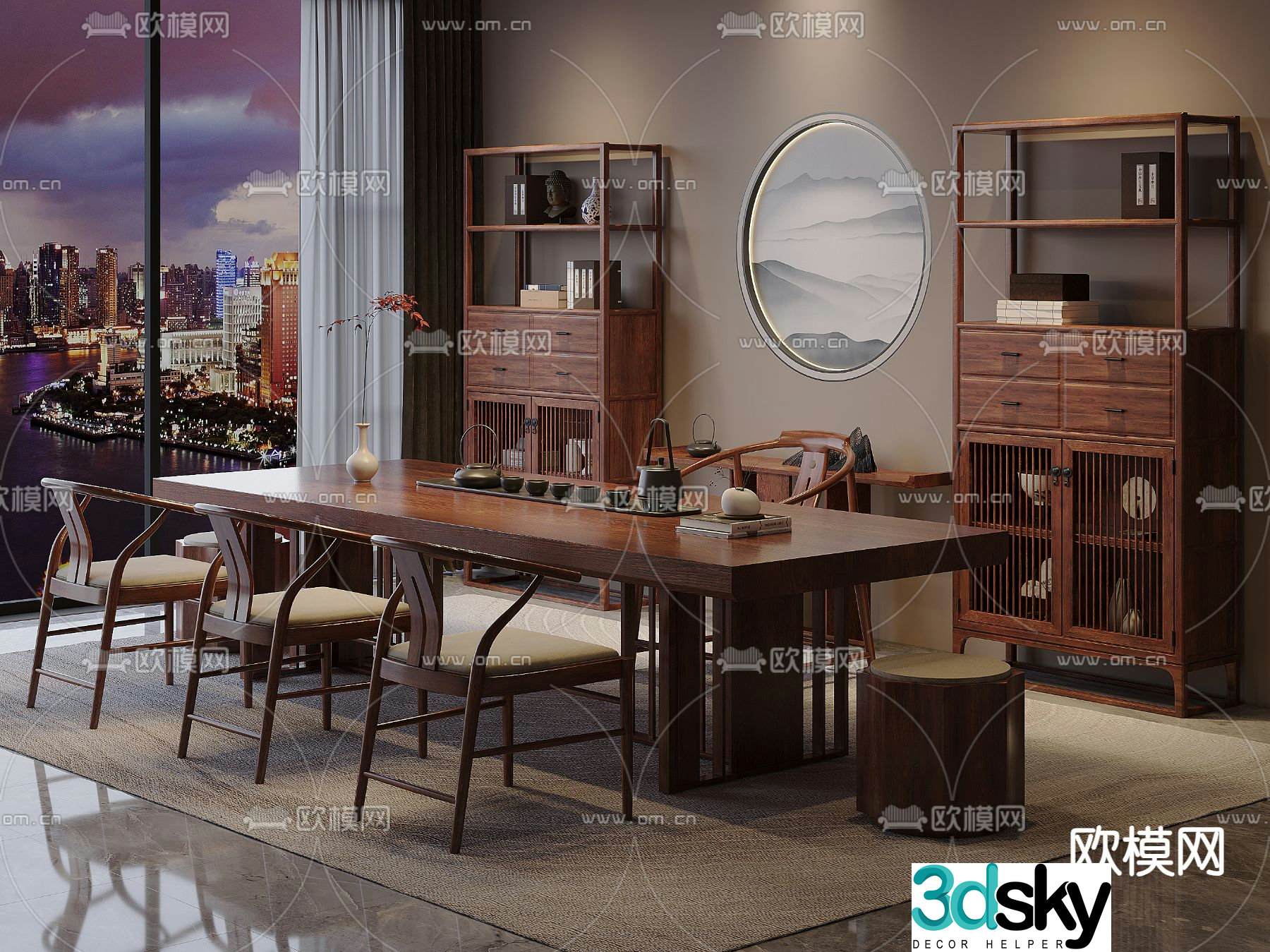 New Chinese tea table and chairs tea table 3d model
