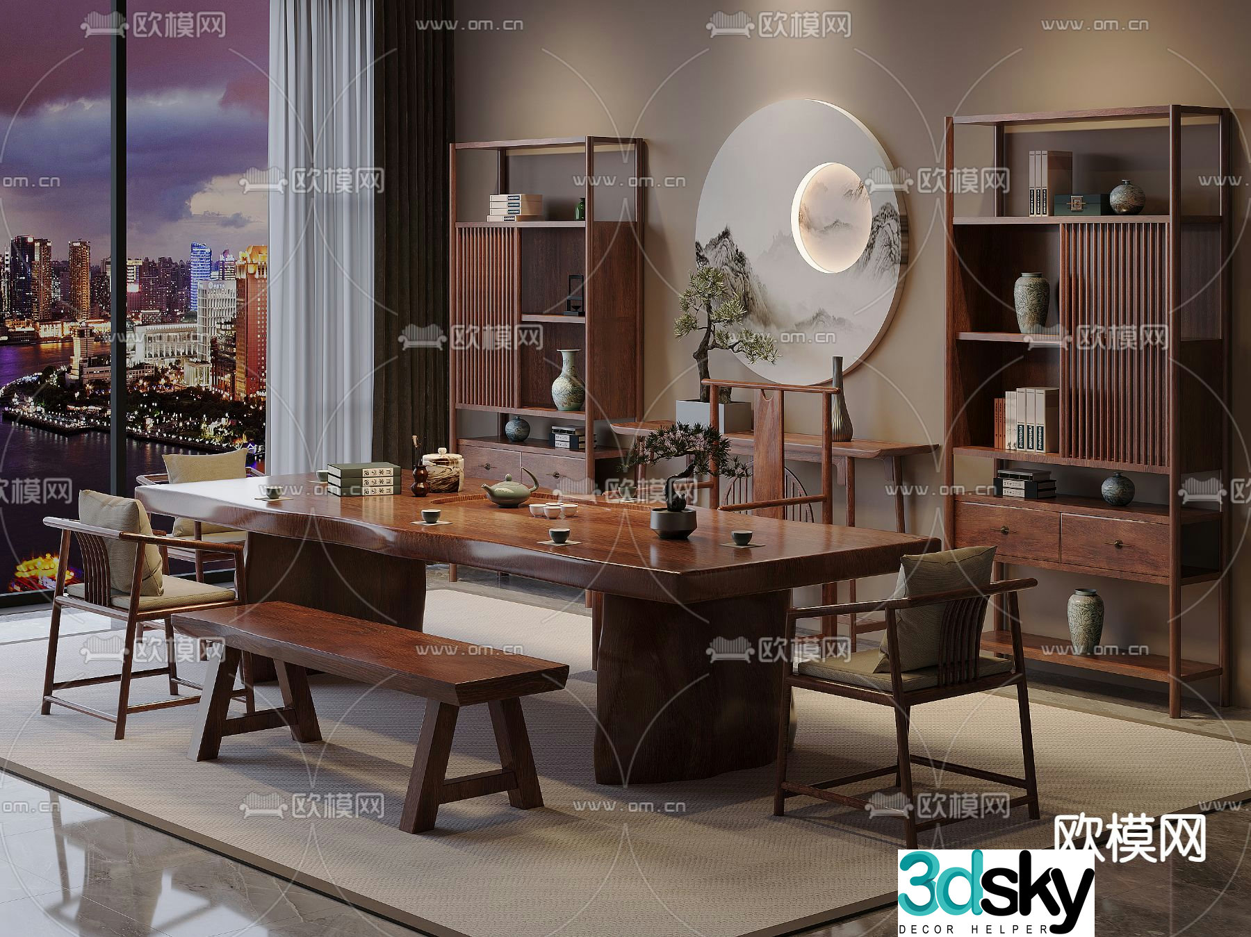 New Chinese-style tea table and chairs tea table 3D model