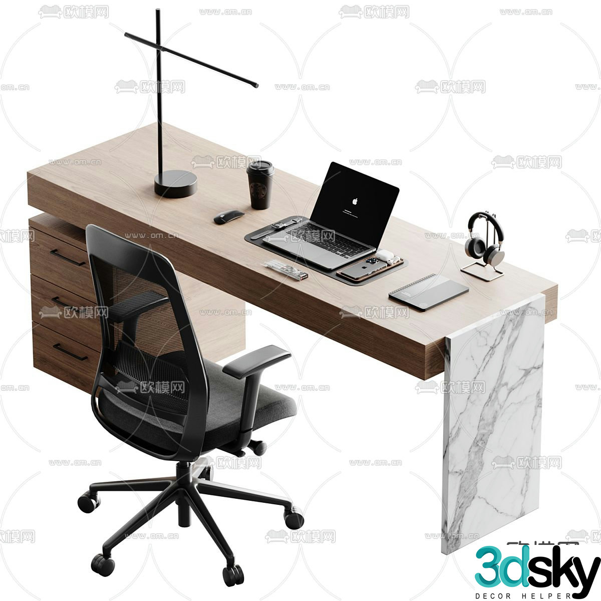 Modern desk computer desk study table 3d model