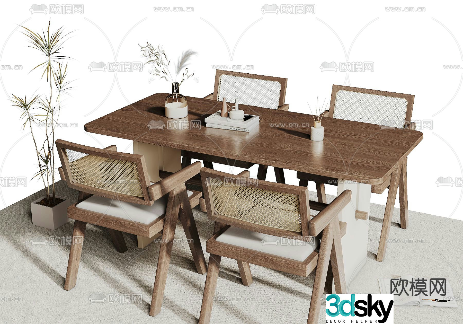 Wabi-sabi dining table and chairs 3d model