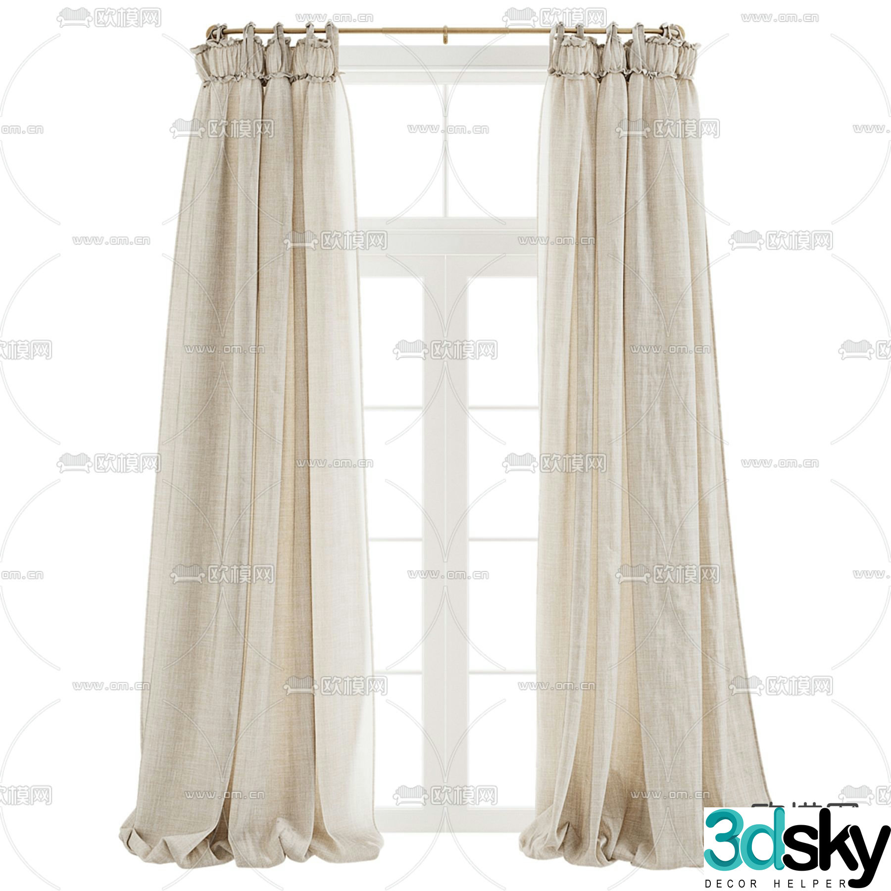 Forest curtain gauze curtain linen light color curtain 3D model