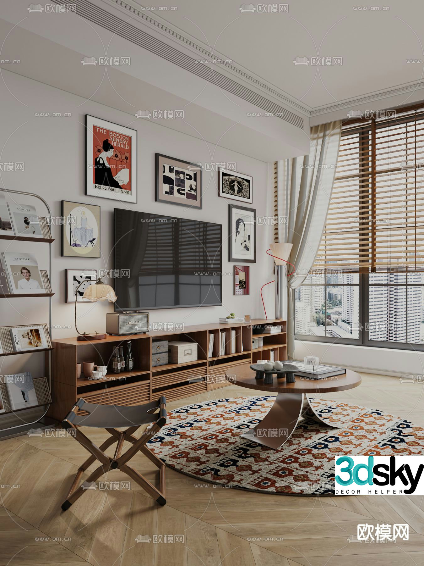 Middle-aged TV Cabinet Coffee Table 3D Model