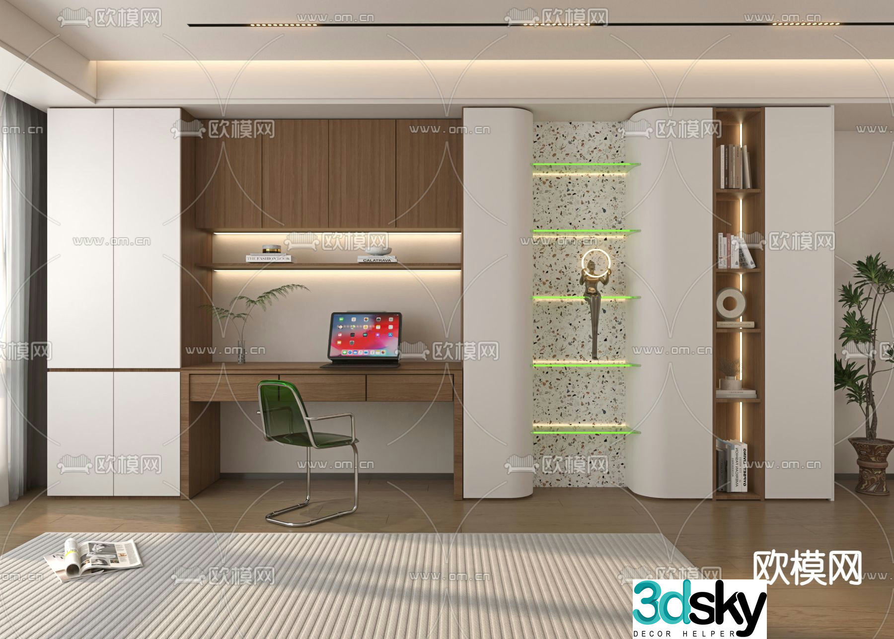 Modern study bookcase 3d model