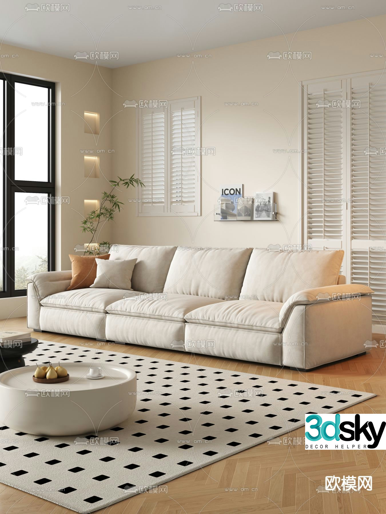 3D model of three seater sofa