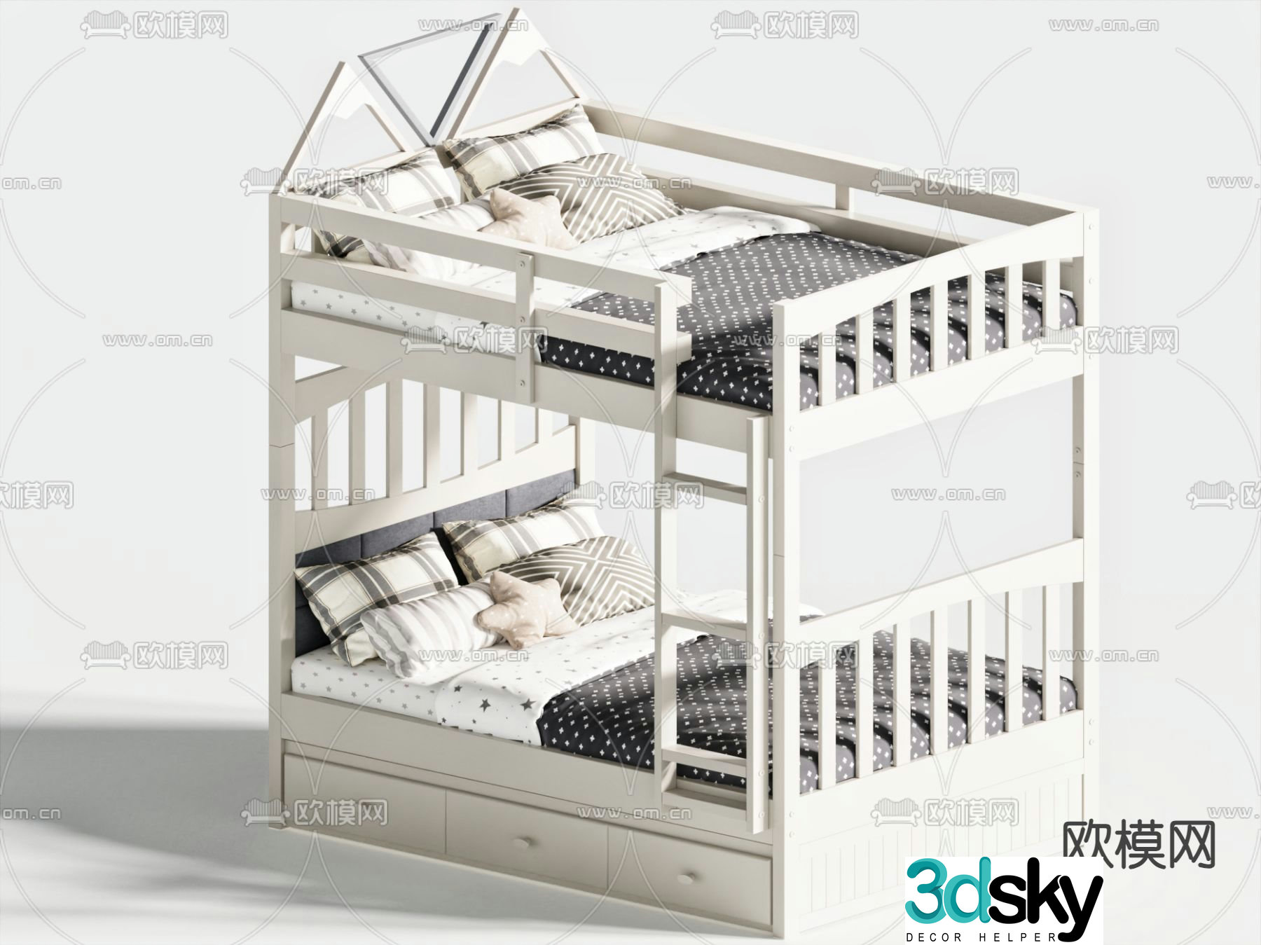 Modern children’s bed bunk bed two-story bed 3d model