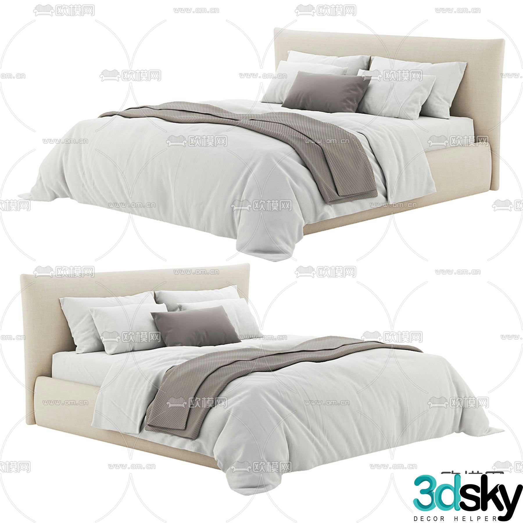 Modern double bed 3d model