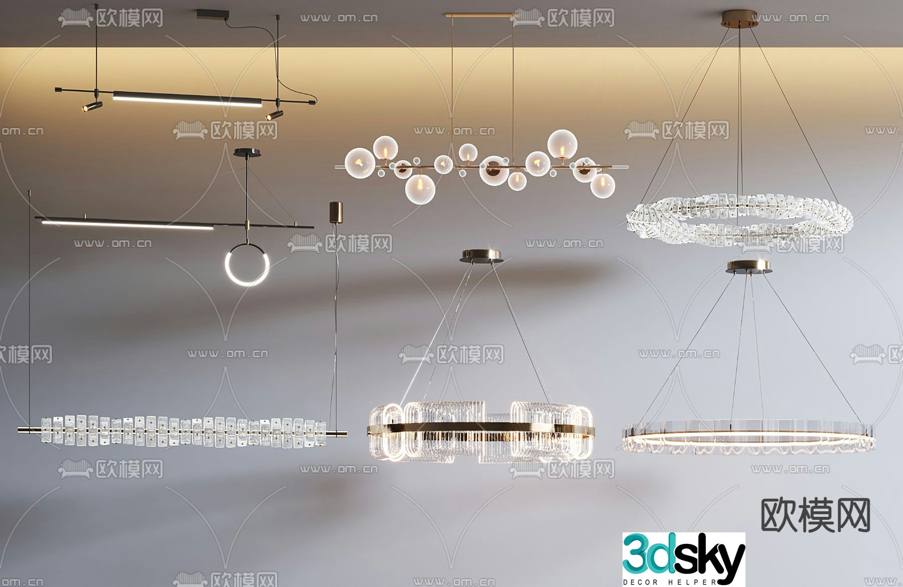 Long chandelier hall chandelier 3d model