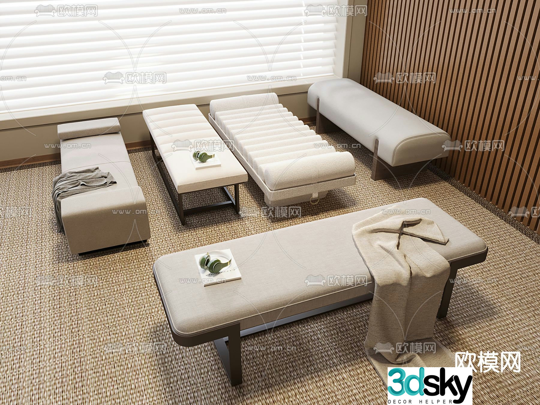 Cream footrest bedside stool sofa stool 3d model