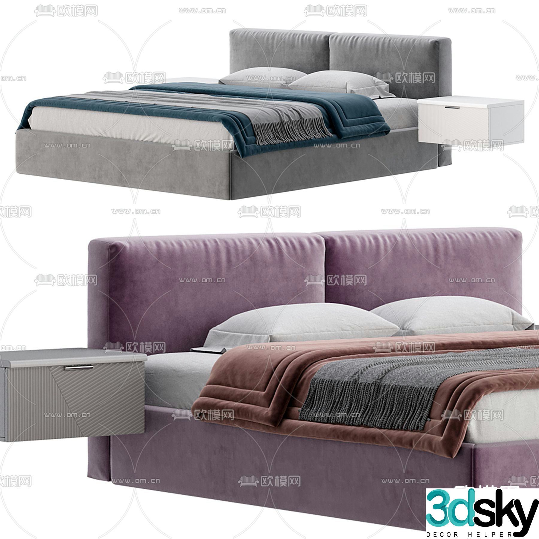 Modern double bed 3d model