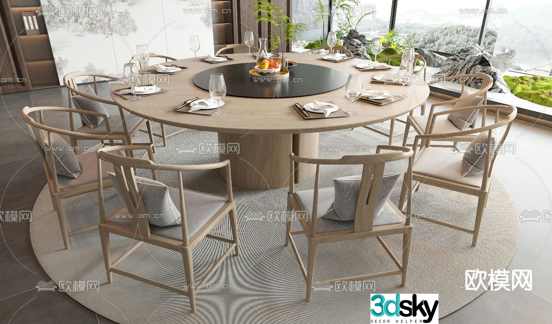 New Chinese dining table and chairs 3d model