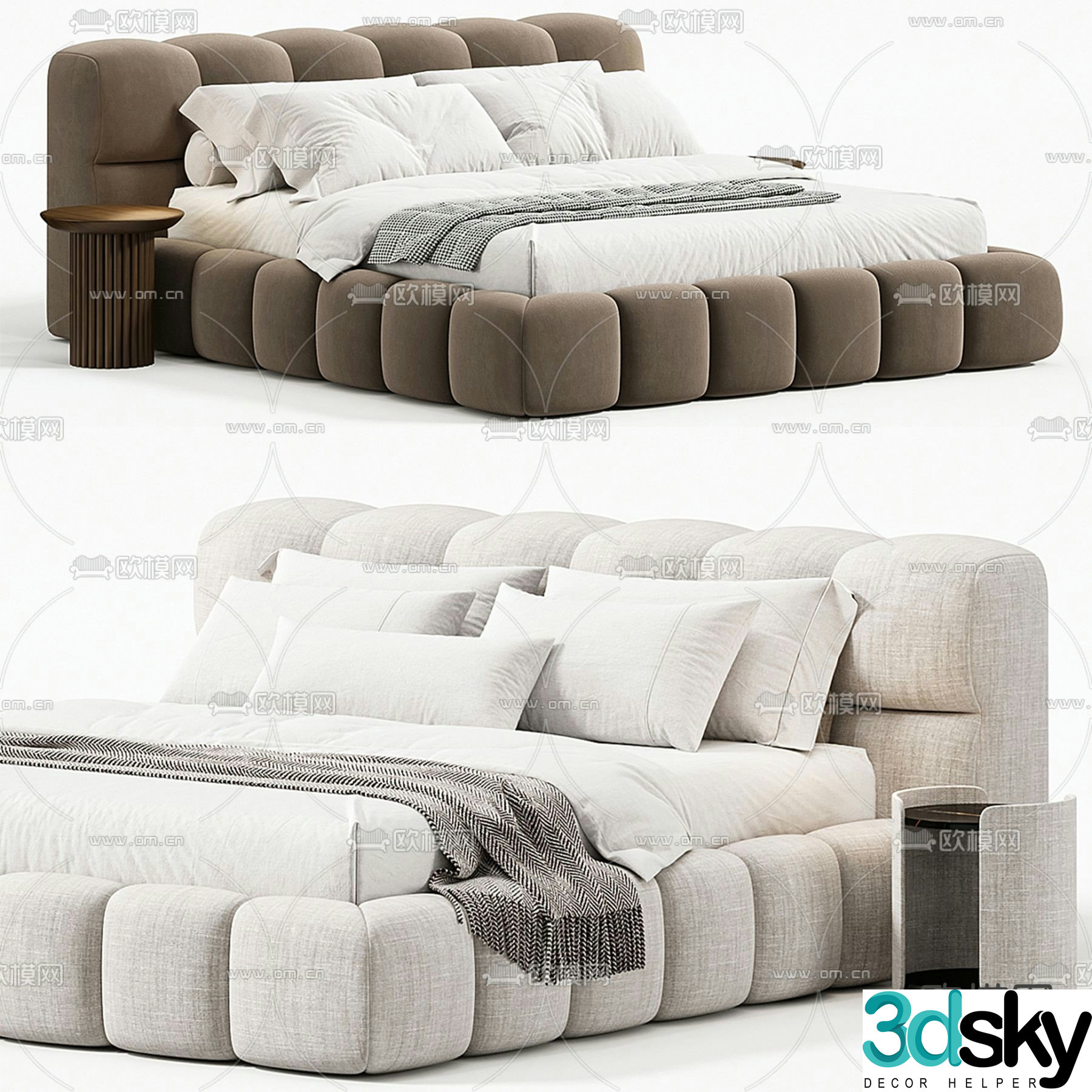 Fabric double bed 3d model