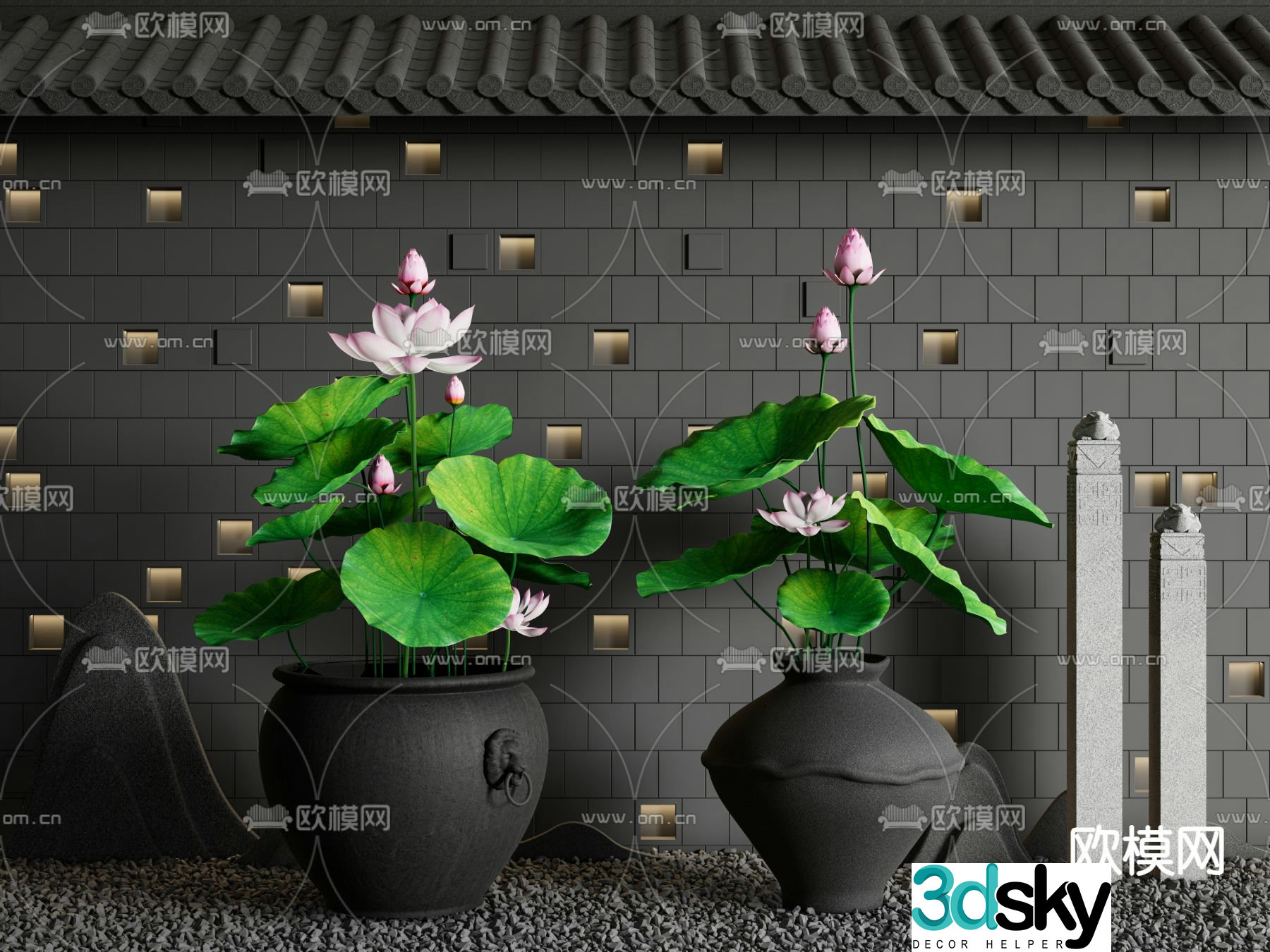 New Chinese style lotus landscaping lotus water tank 3D model