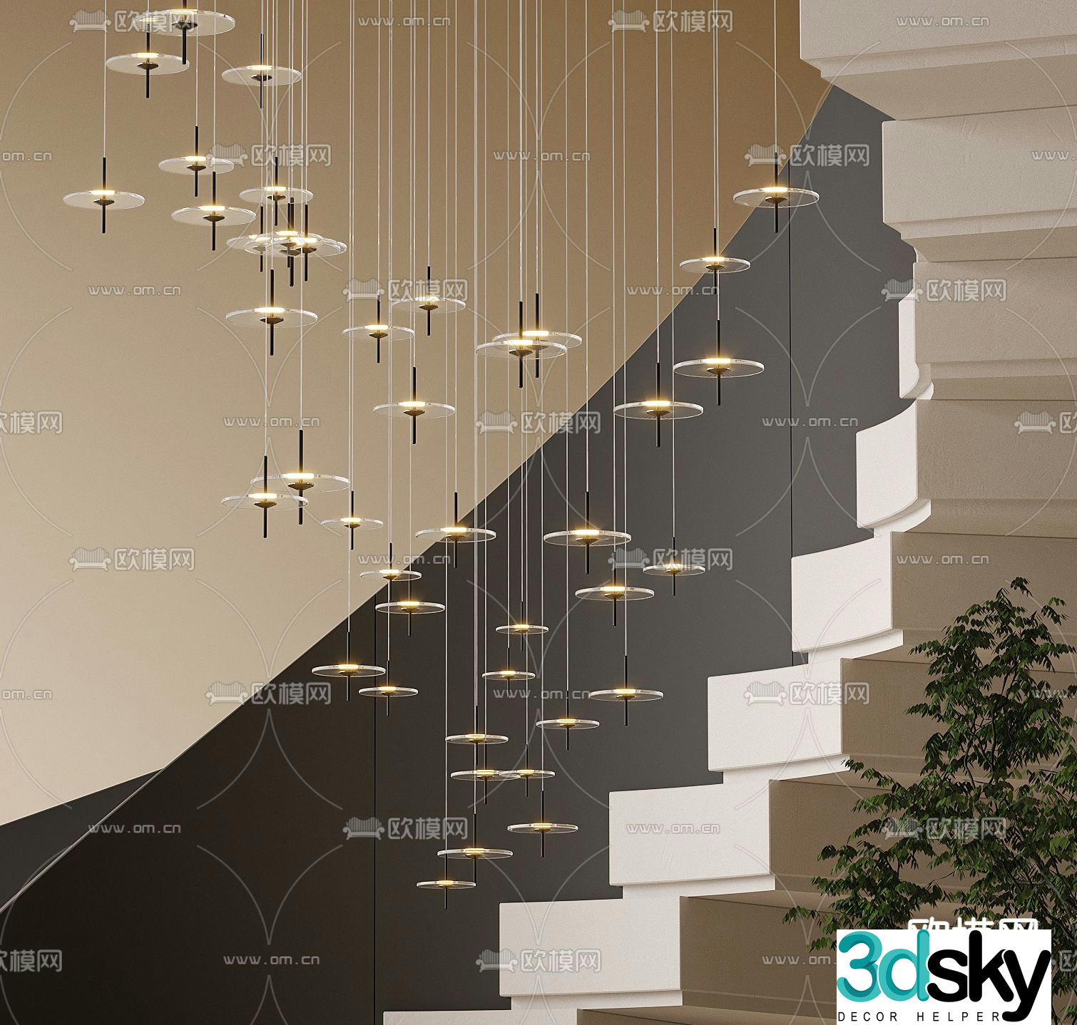 Crystal lamp Stair chandelier 3d model