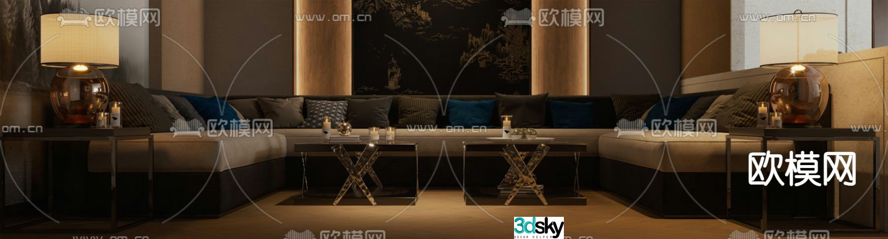 KTV multi-person sofa U-shaped sofa 3d model