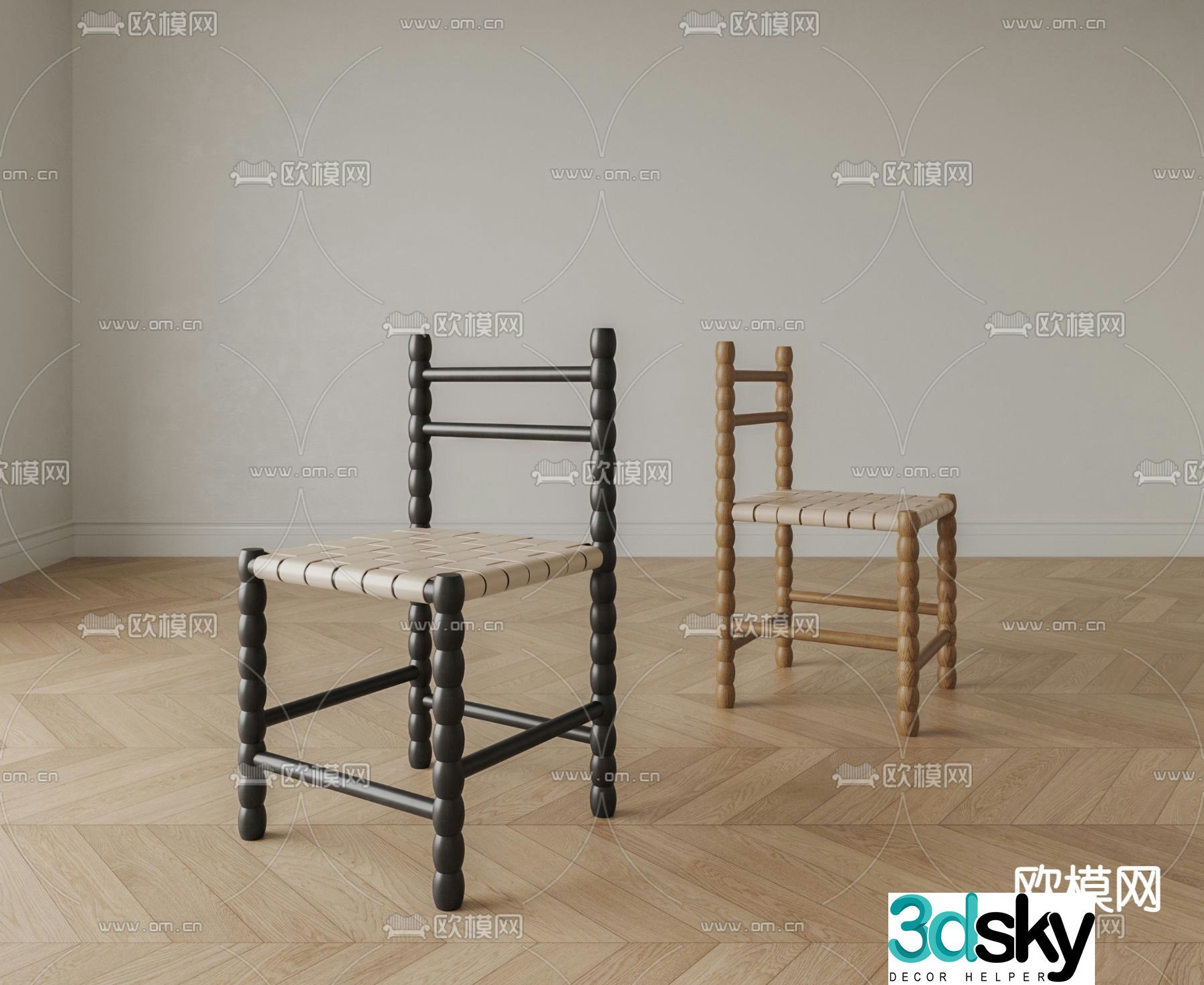 Medieval style chair rope woven chair dining chair 3d model