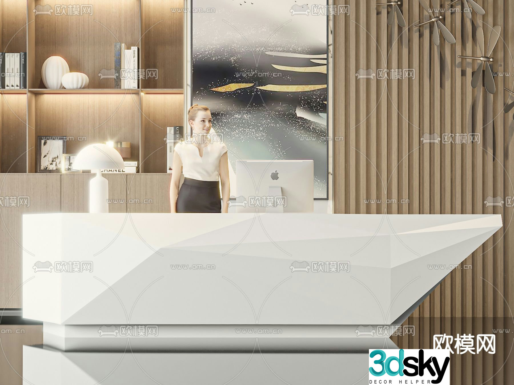 Front desk reception desk 3d model